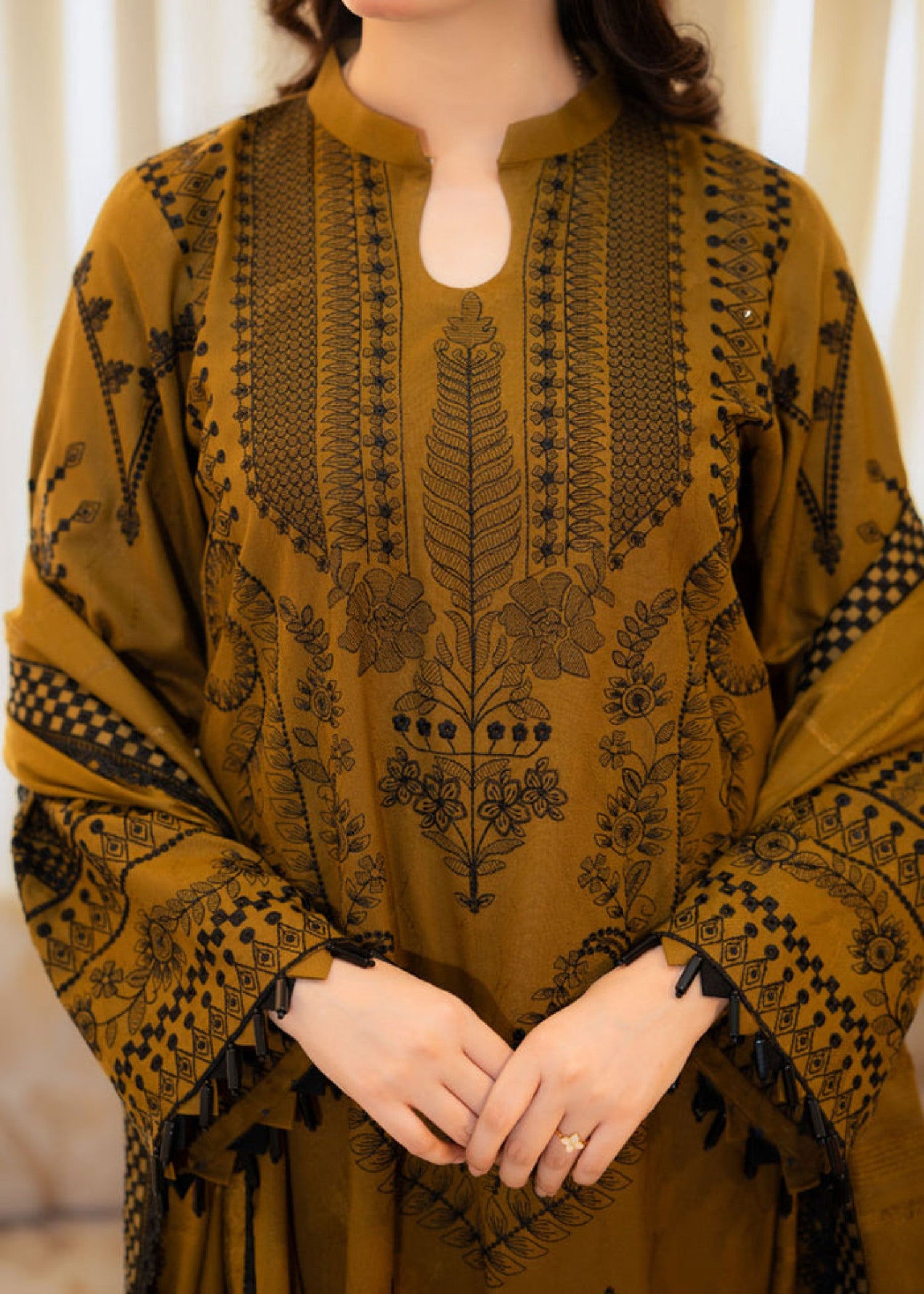 dhanak Kurta Set in Tawny brown