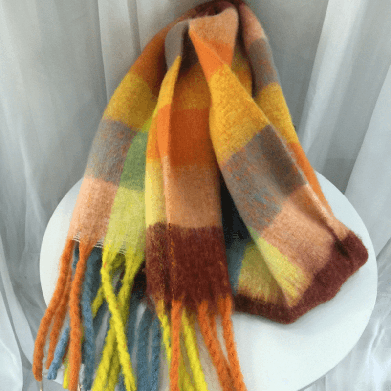 Women'S Autumn Colorful Striped Warm Cashmere Plaid Scarf