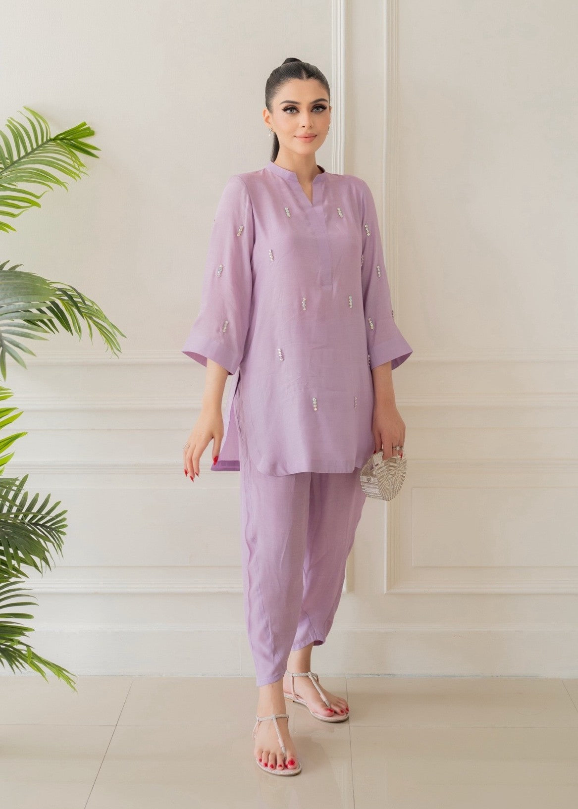blended kattan silk Kurta Set in Lilac