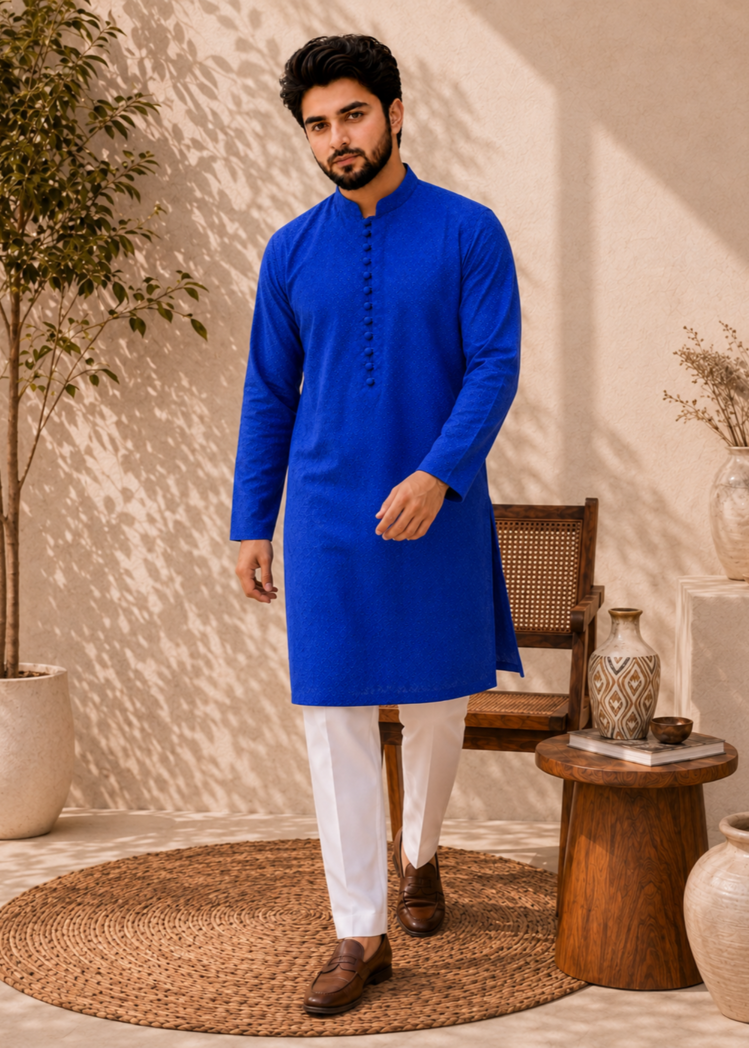 chikankari cotton Kurta Set in Royal blue