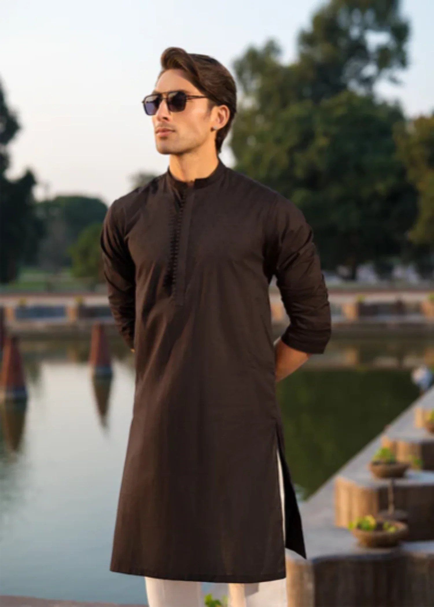 cotton jacquard Kurta in Black