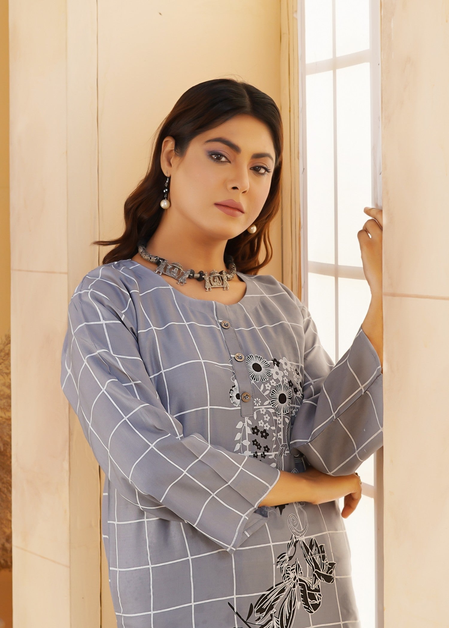 arabic lawn Co Ord Sets in Grey