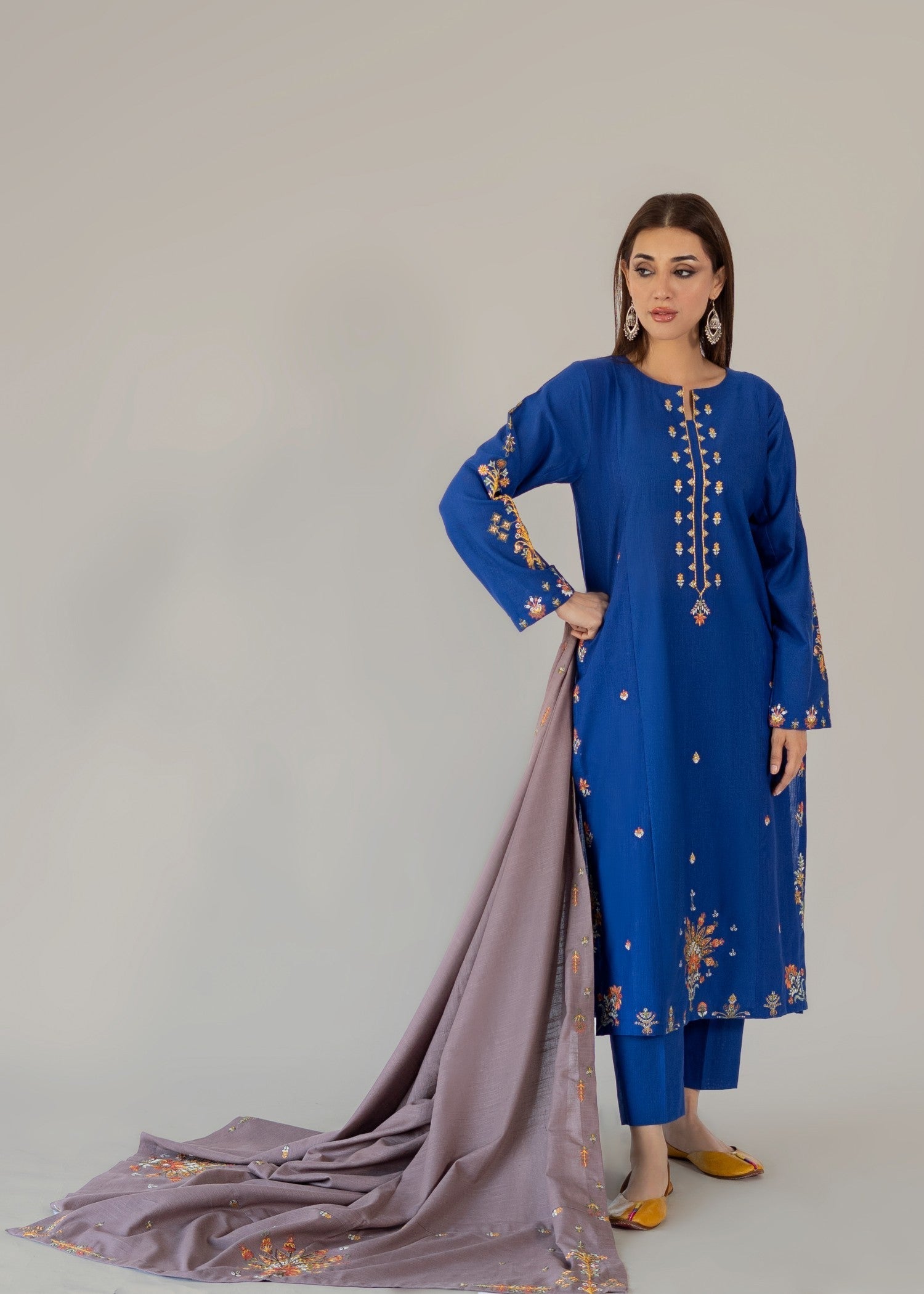slub khaddar Kurta Set in Blue
