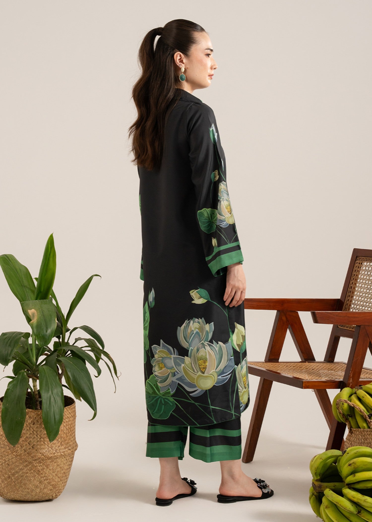 poly lawn Kurta Set in Green
