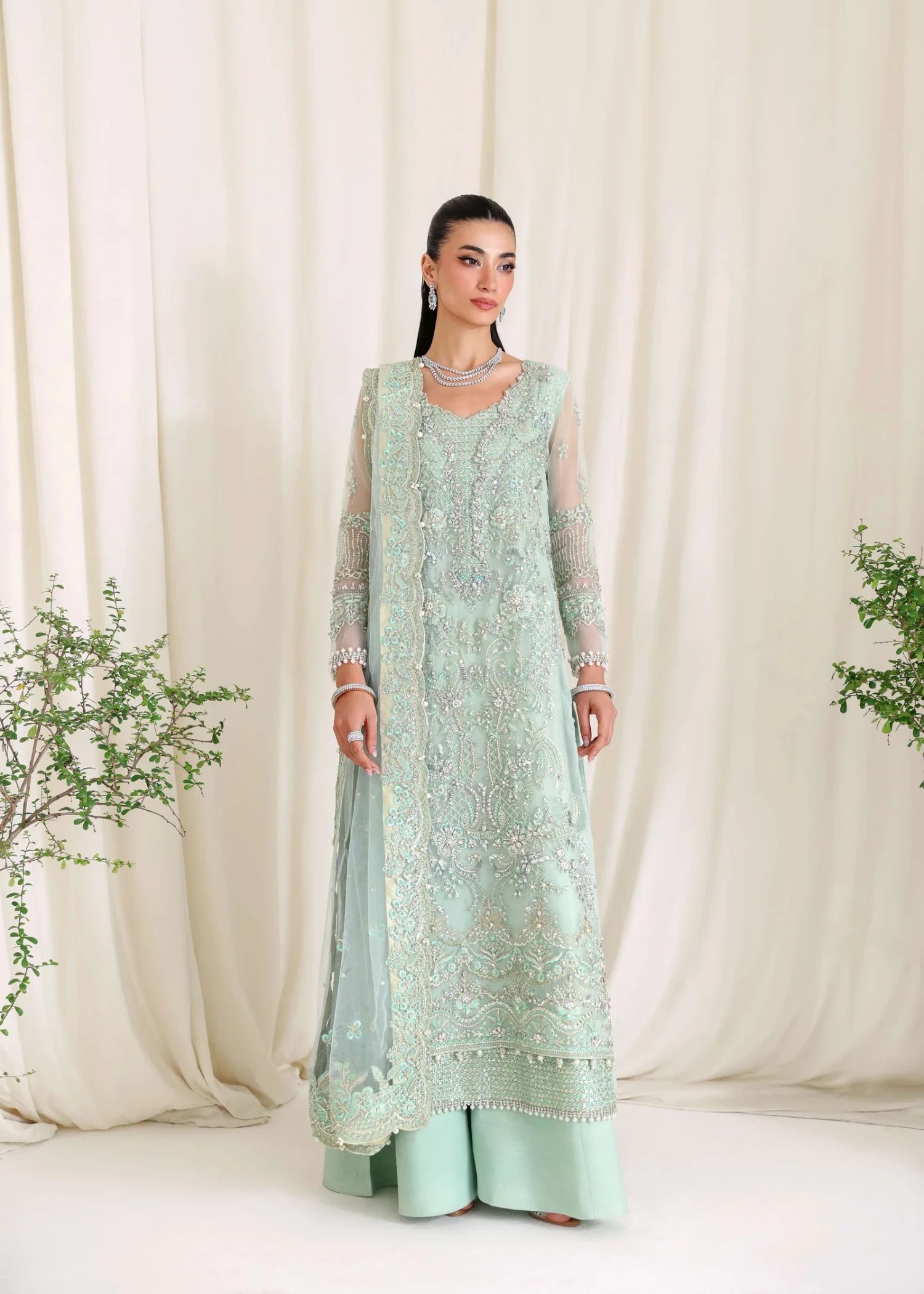 organza Unstitched in Pastel green