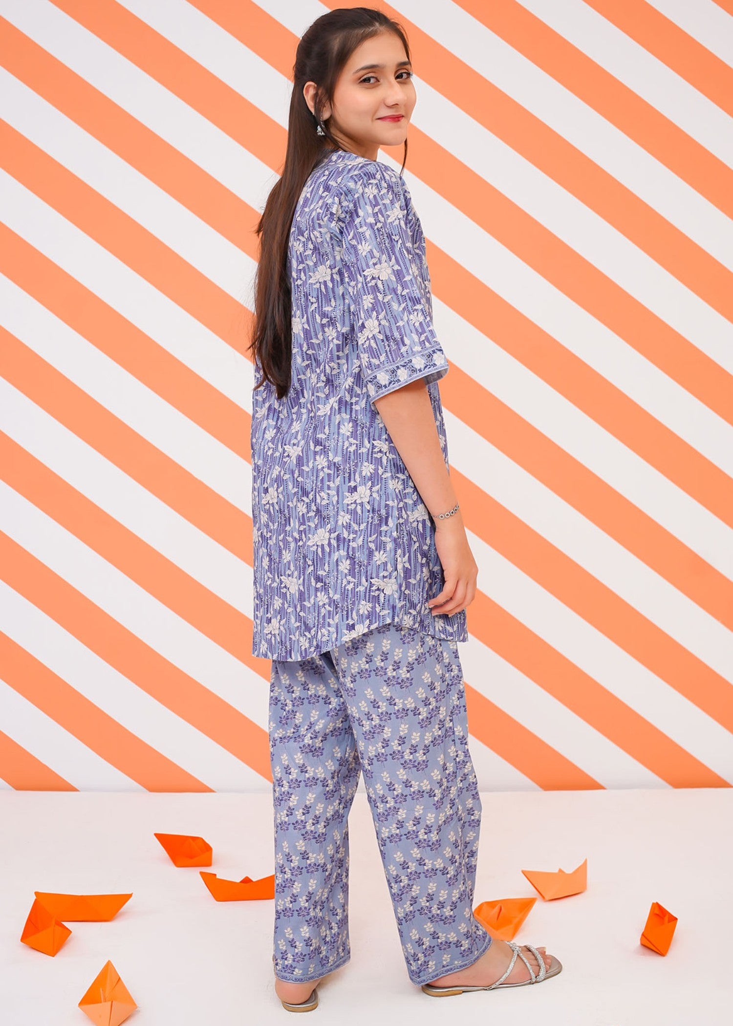 lawn cotton Kurta Set in Denim