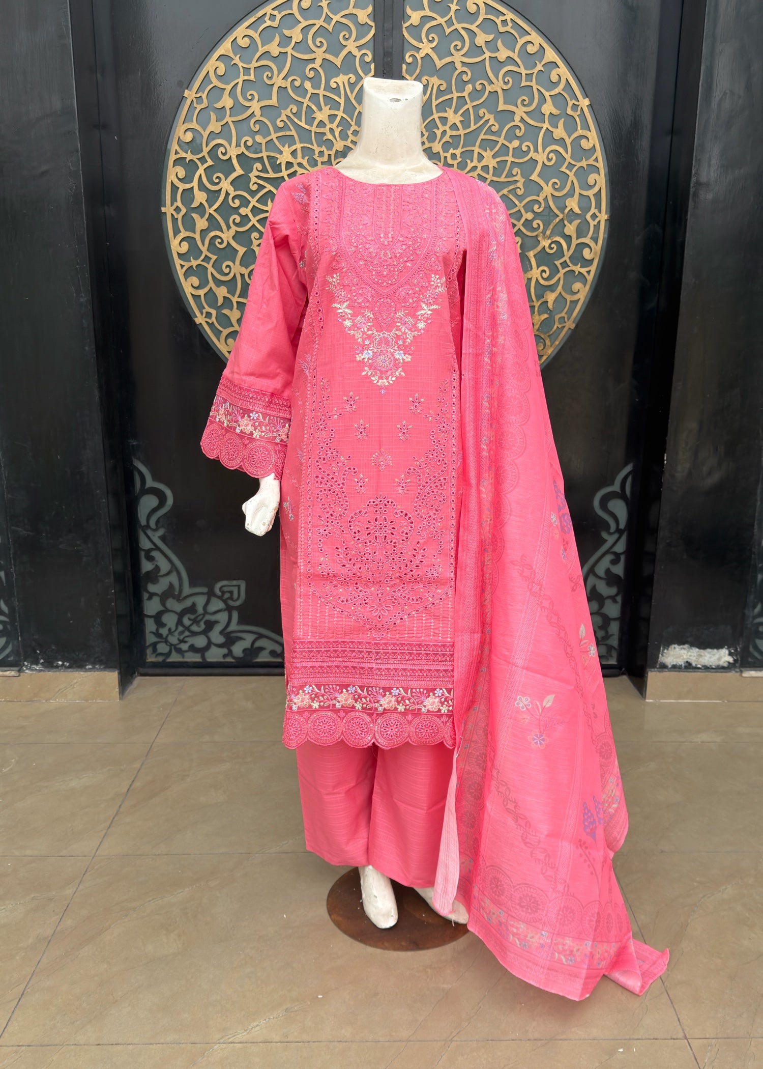 cotton dobby Kurta Set in Bubblegum pink