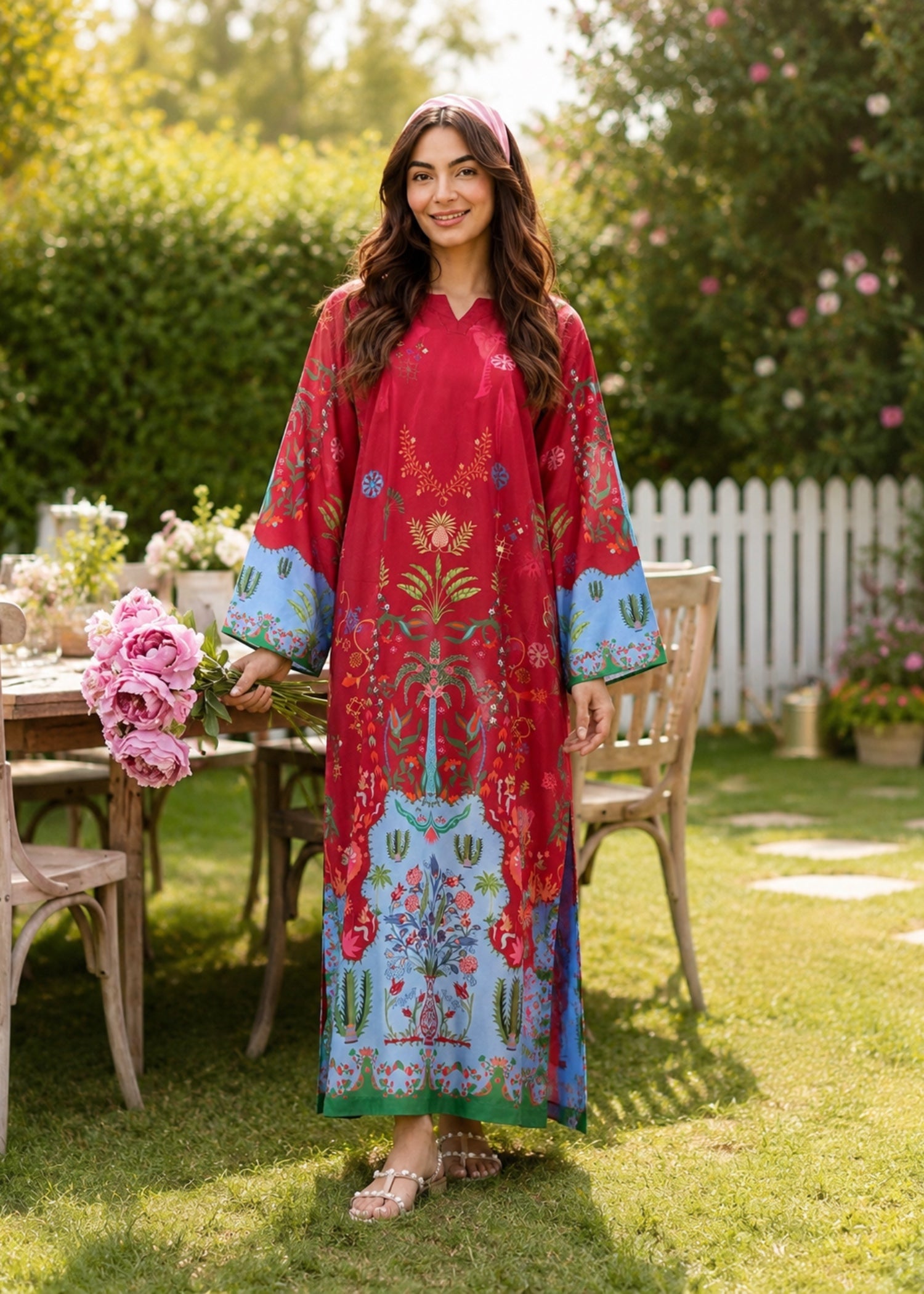 poly lawn Kaftan in Red