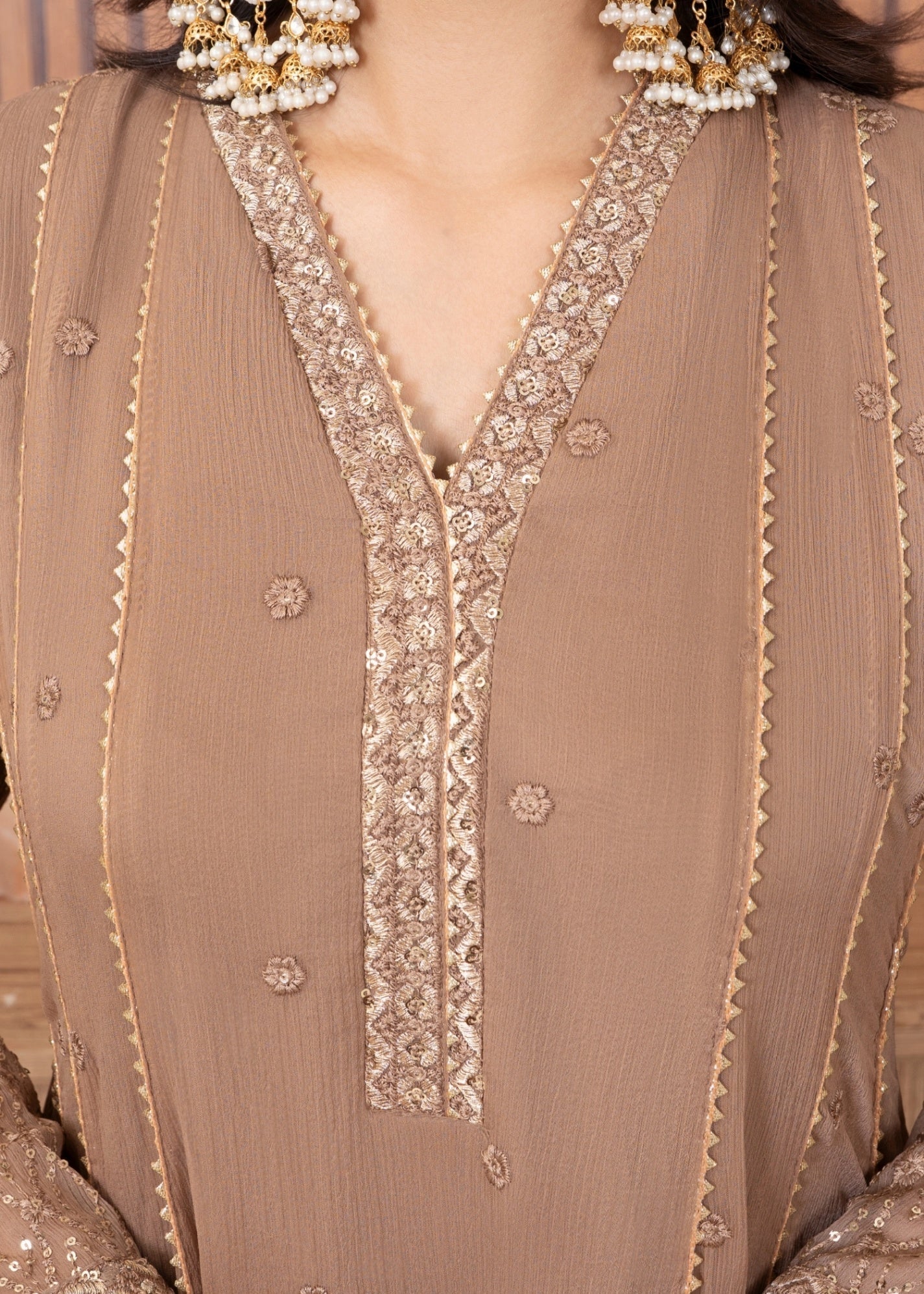 chiffon Pishwas in Camel brown