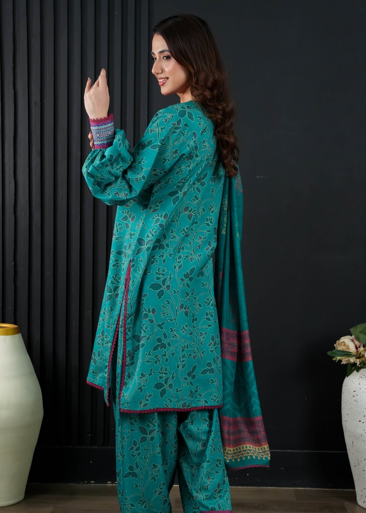 slub cambric Kurta Set in Sea green