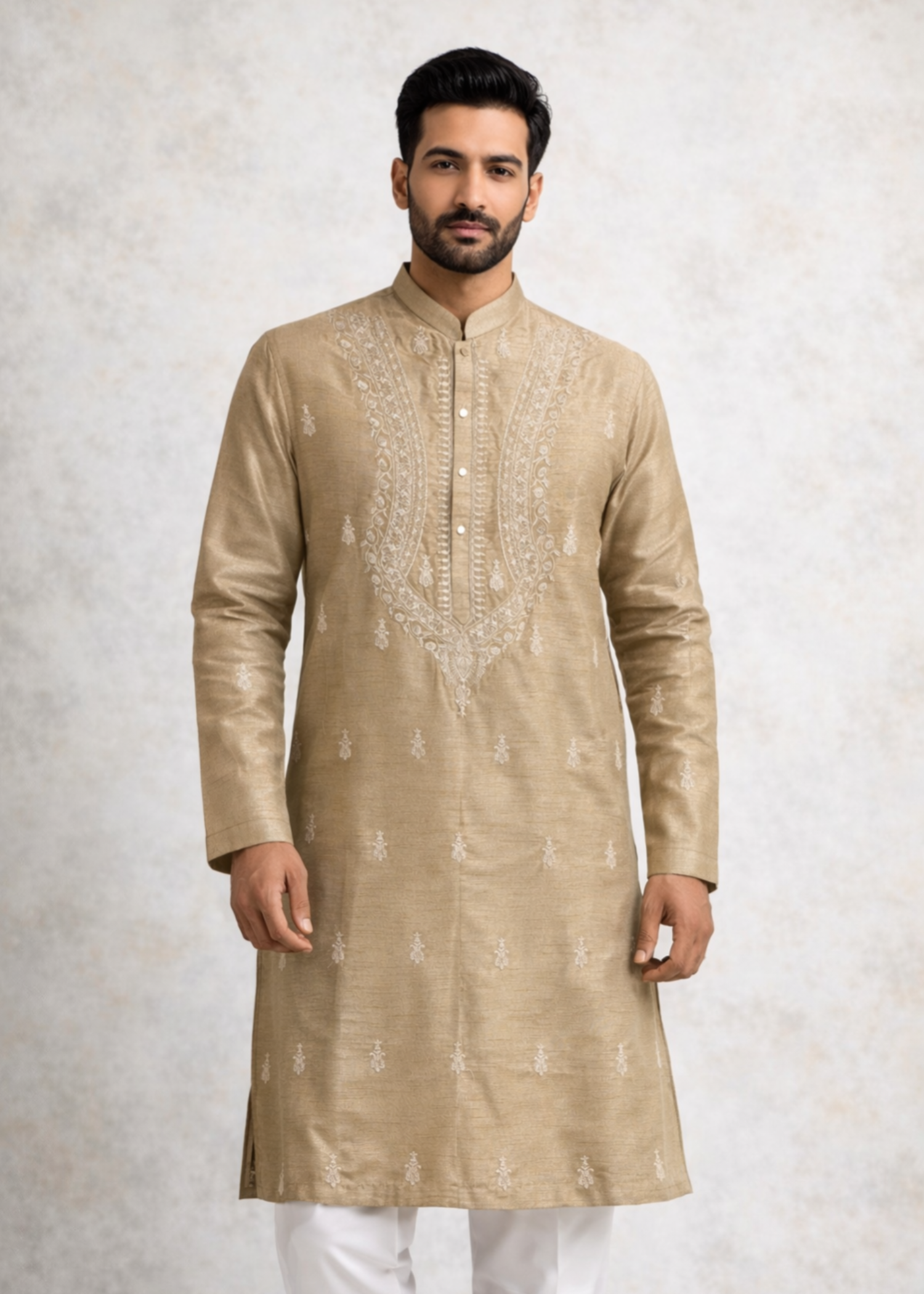 indian raw silk Kurta Set in Golden brown