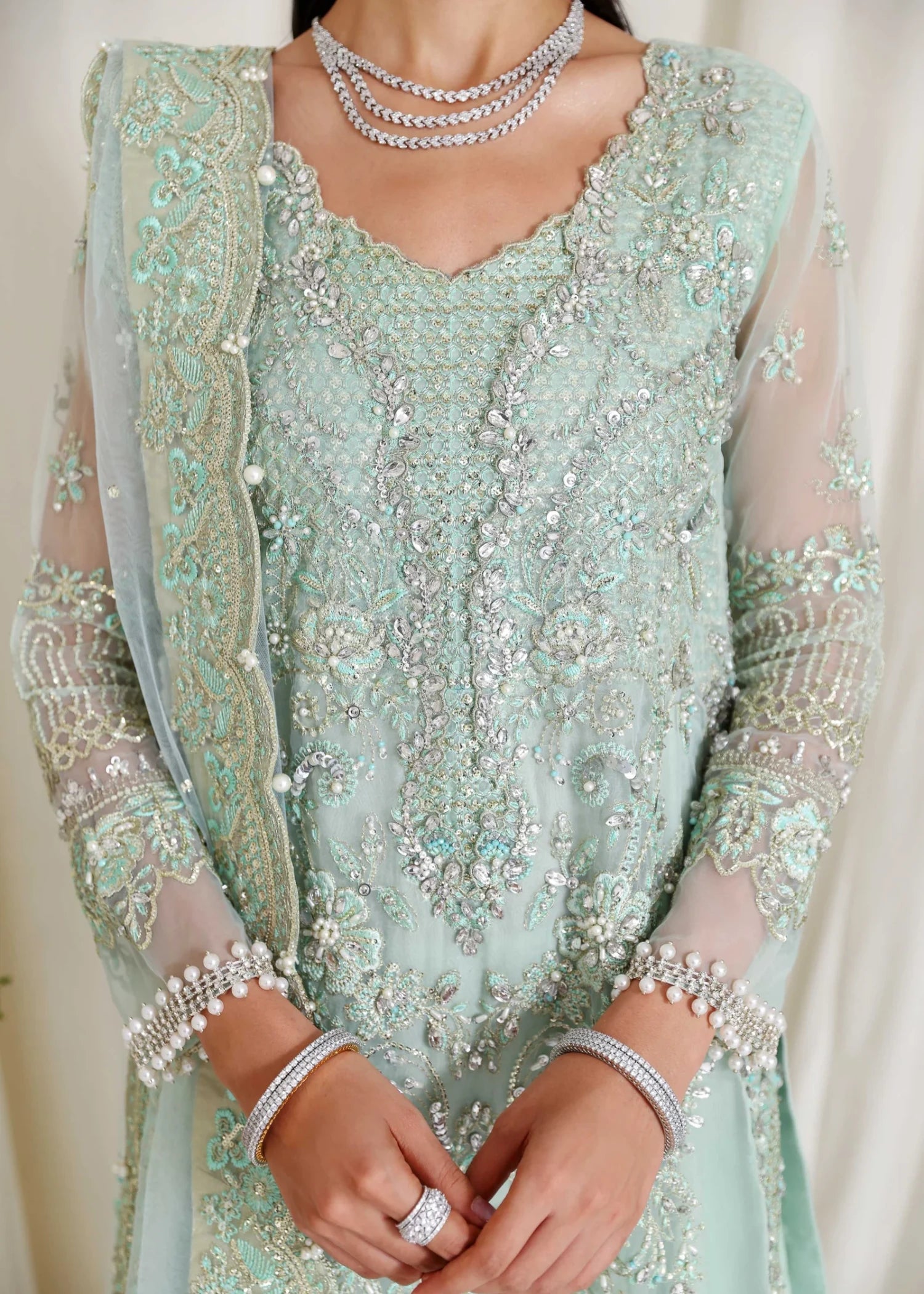 organza Unstitched in Pastel green