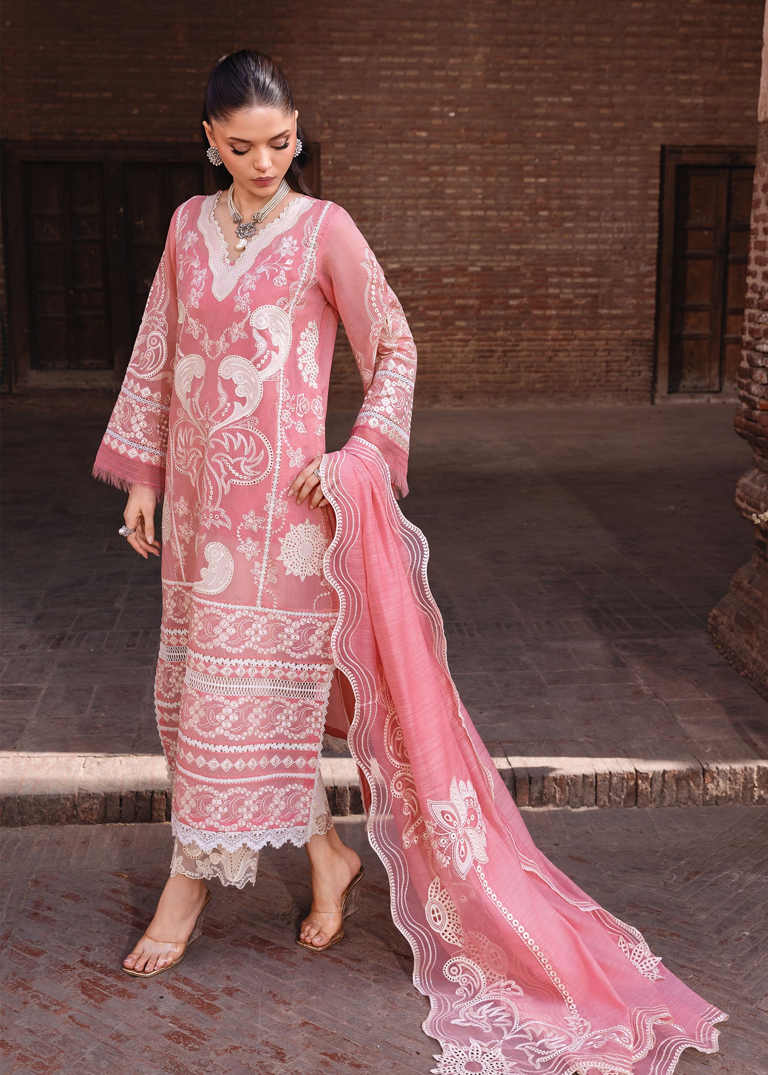 paper lawn Kurta Set in Blush pink