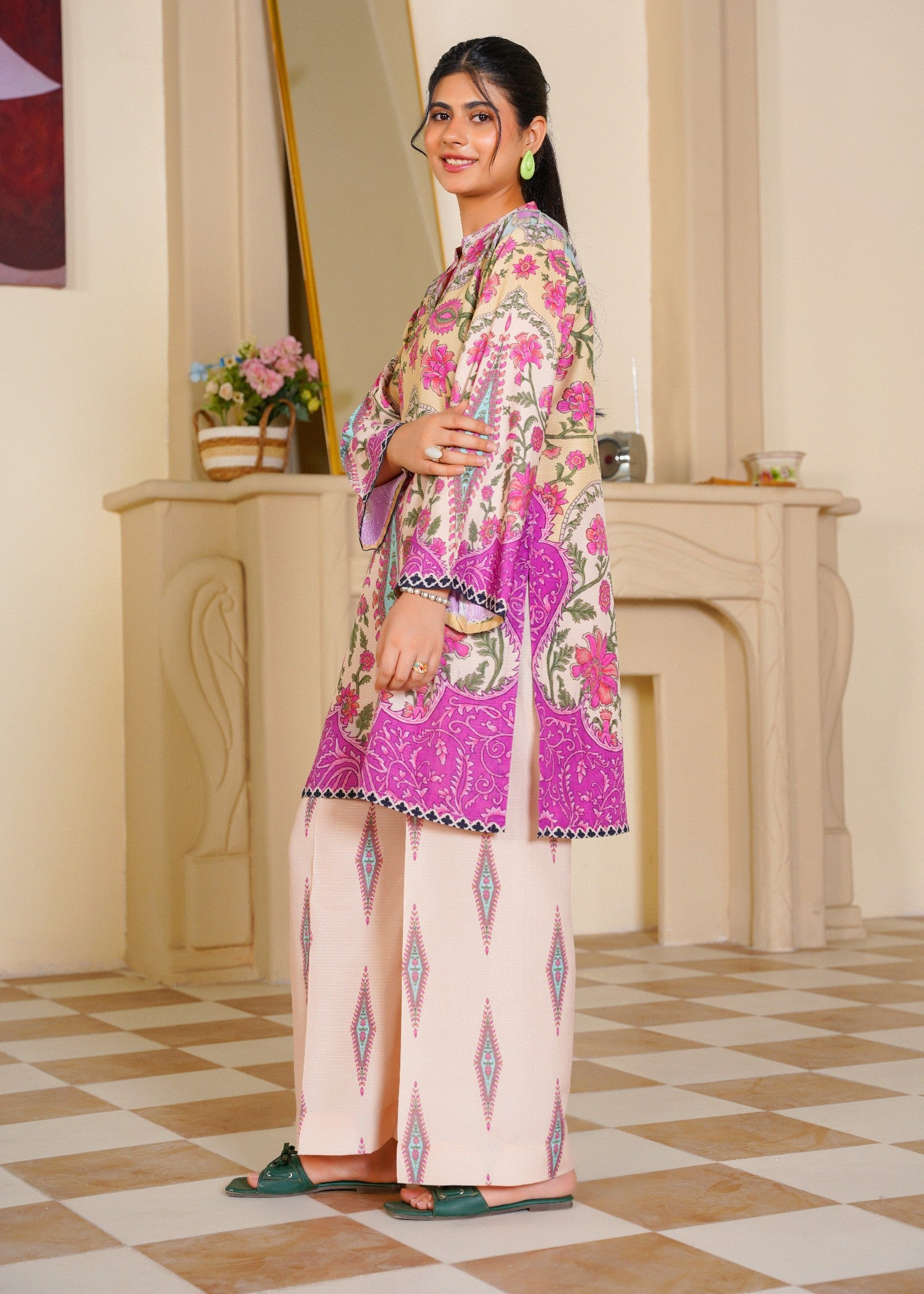 slub cambric Kurta Set in Vanilla