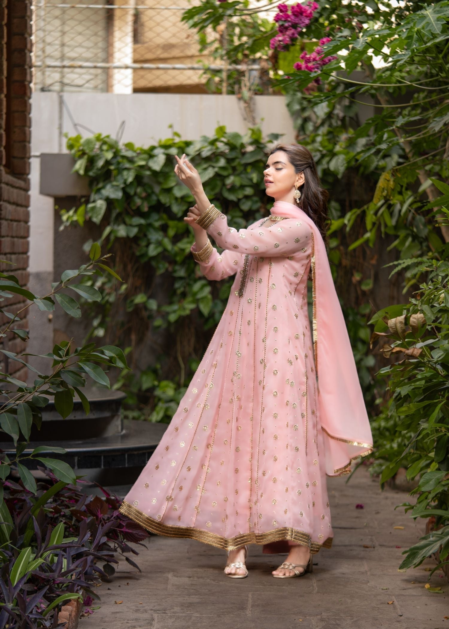 chiffon Pishwas in Baby pink