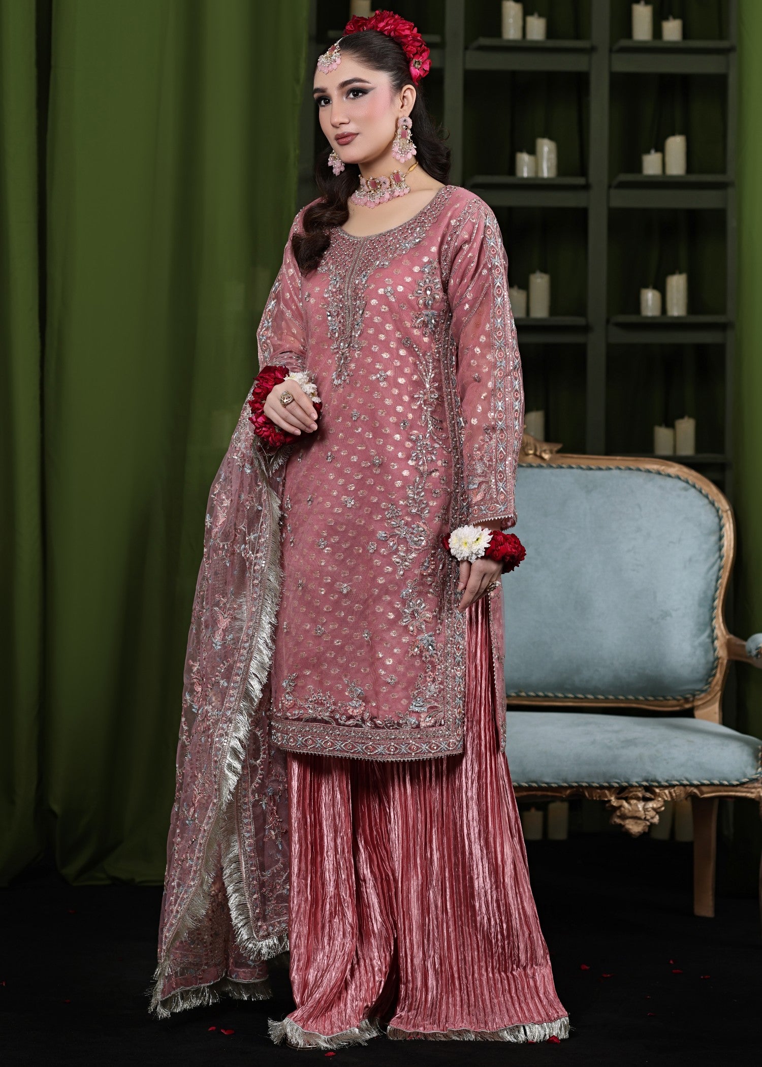 net Sharara in Rose pink