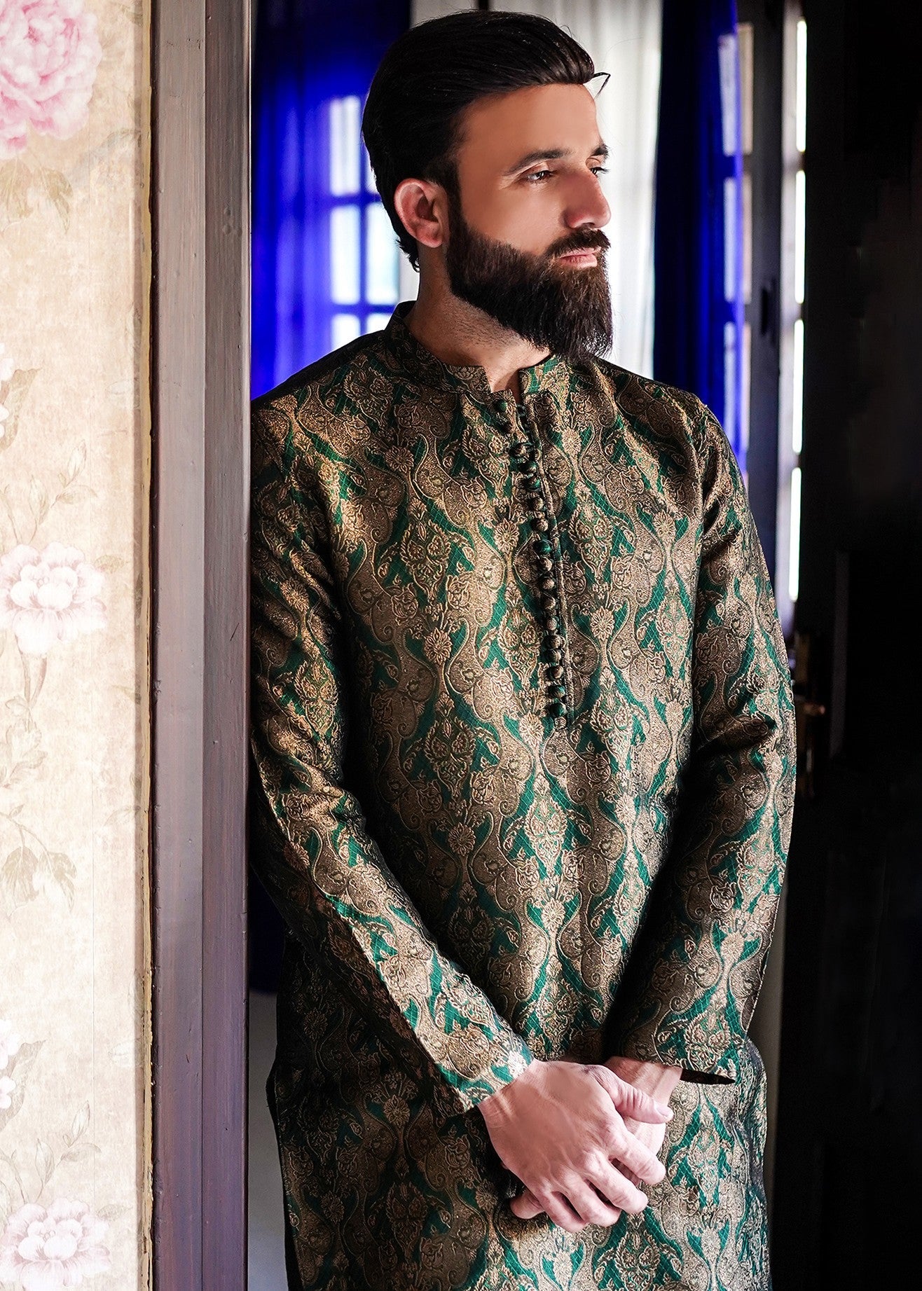 jamawar Kurta in Green