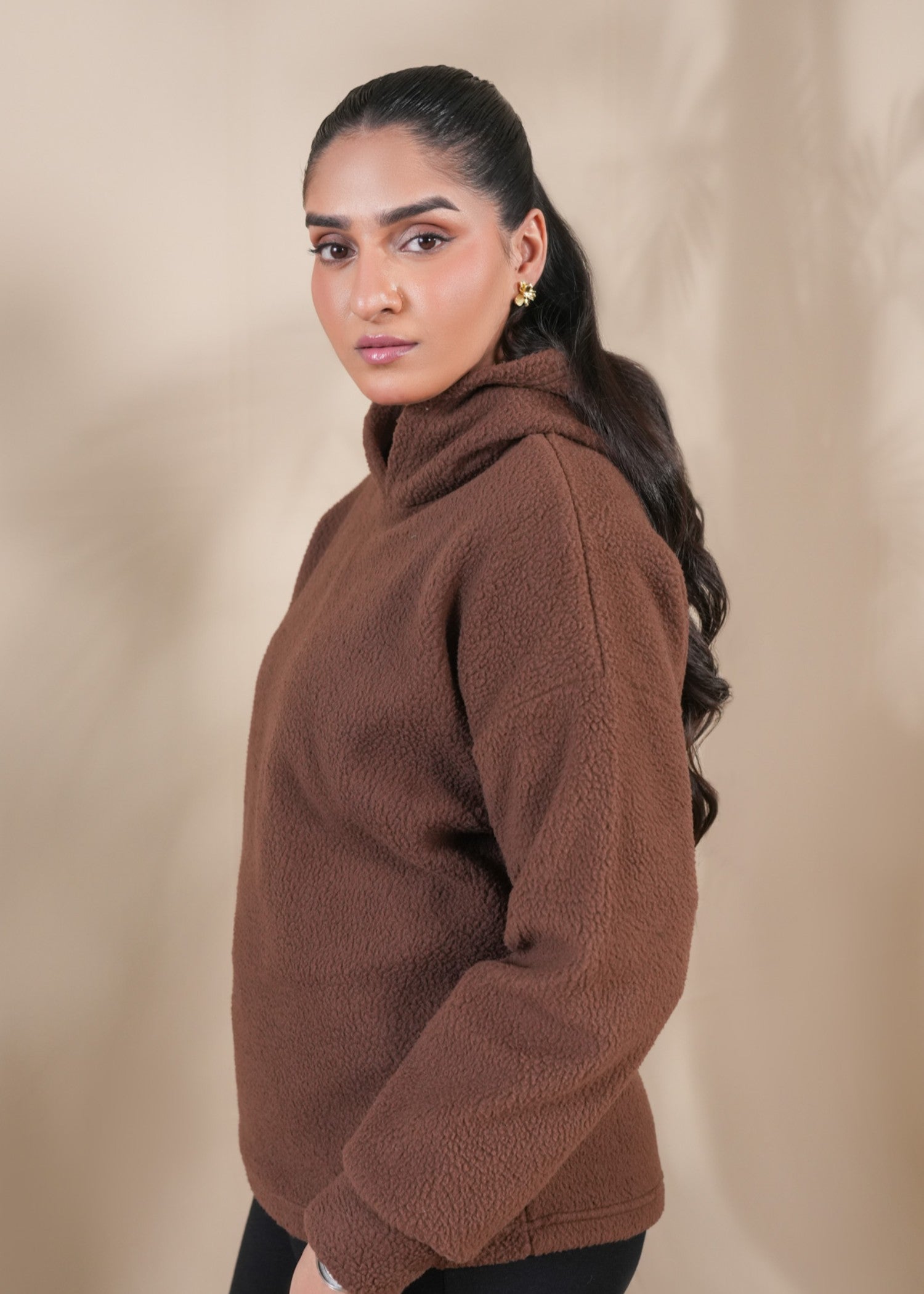 fleece Hoodie in Brown