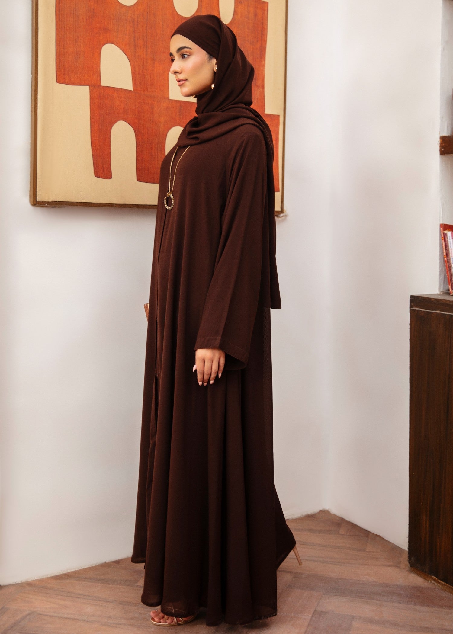 georgette chiffon Abaya in Dark brown