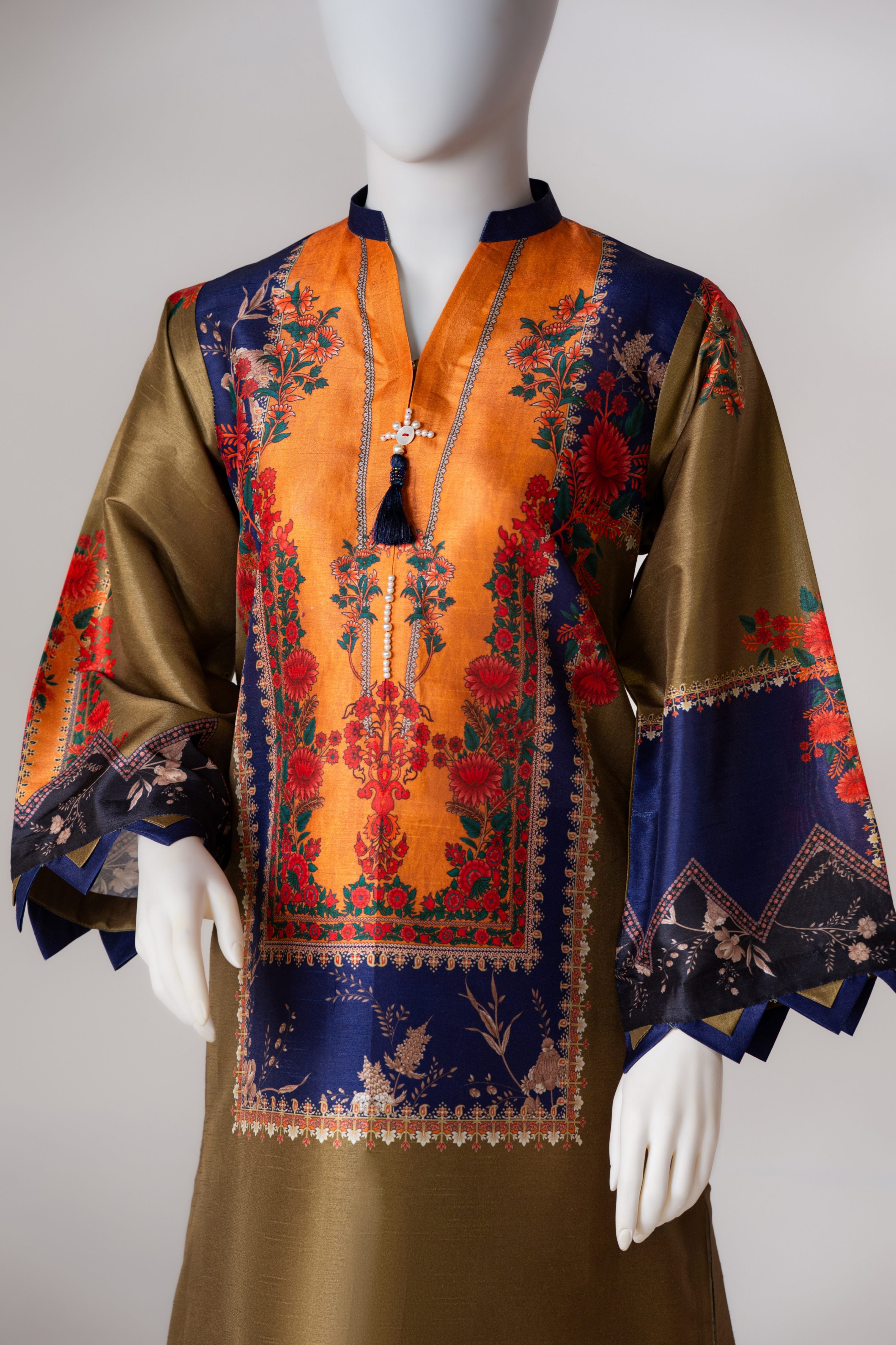 silk Kurta Set in Olive green