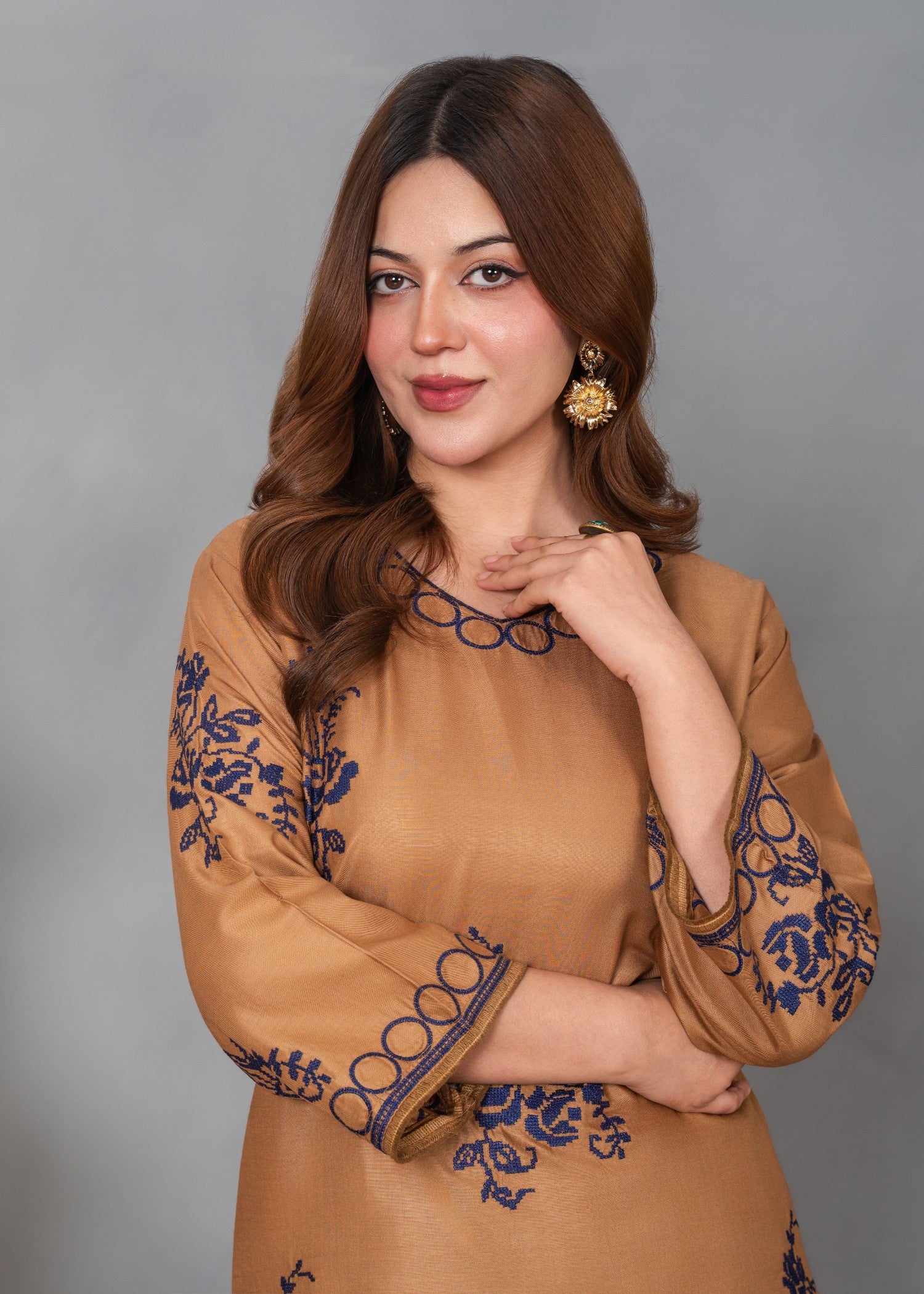 linen Kurta Set in Earth brown