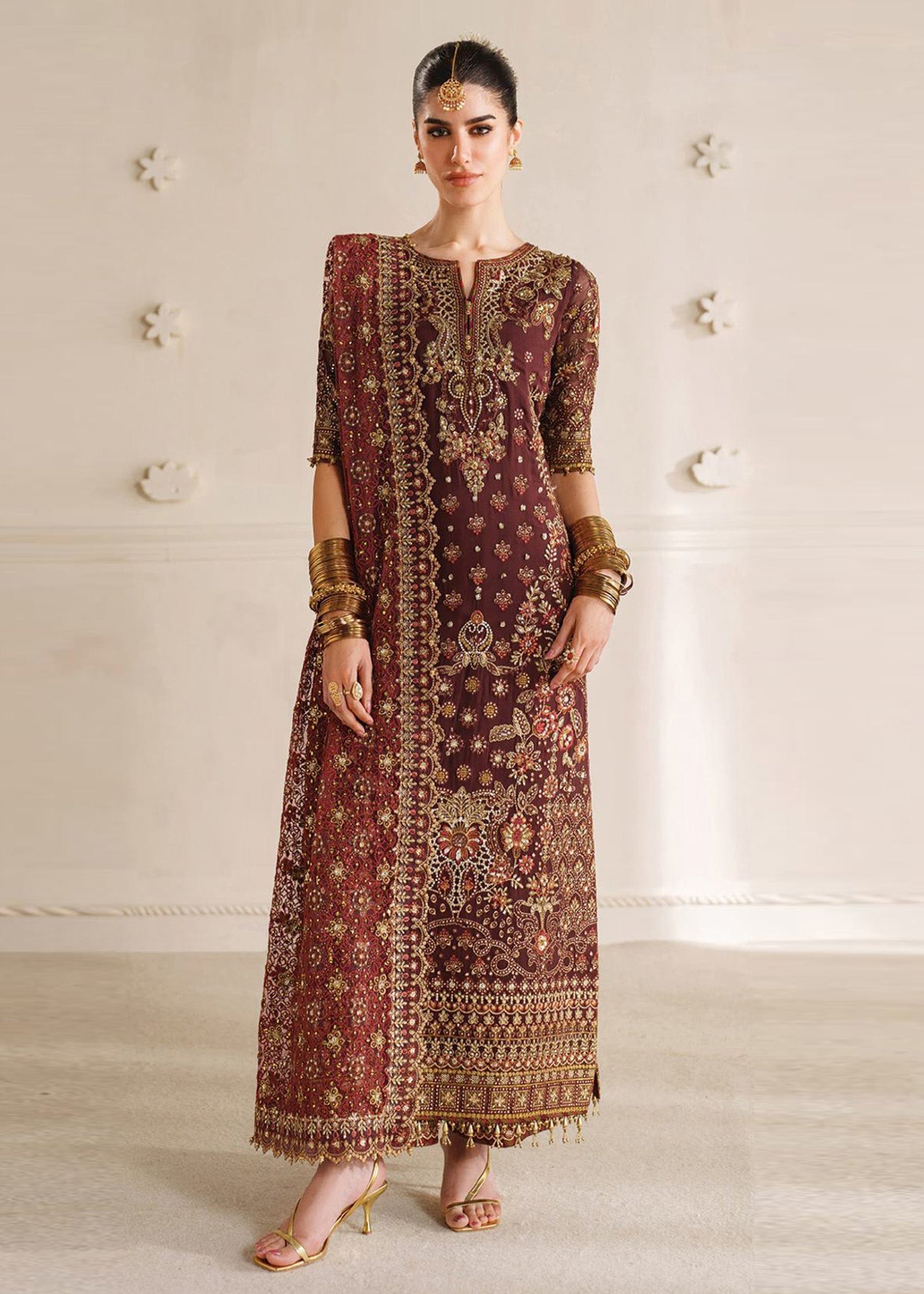 chiffon Kurta Set in Brown