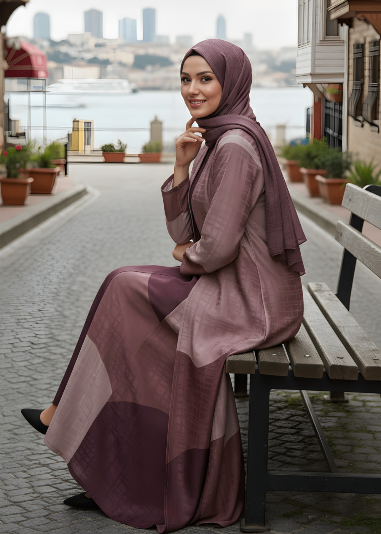 jacquard georgette Abaya in Maroon
