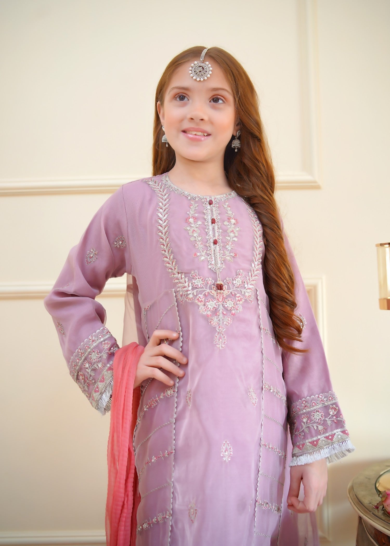 organza Pishwas in Lilac