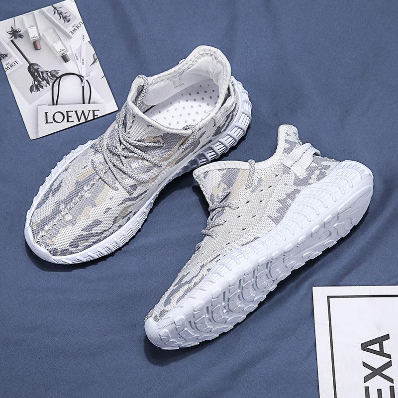 Men's platform low-top lace-up flying knit sneakers
