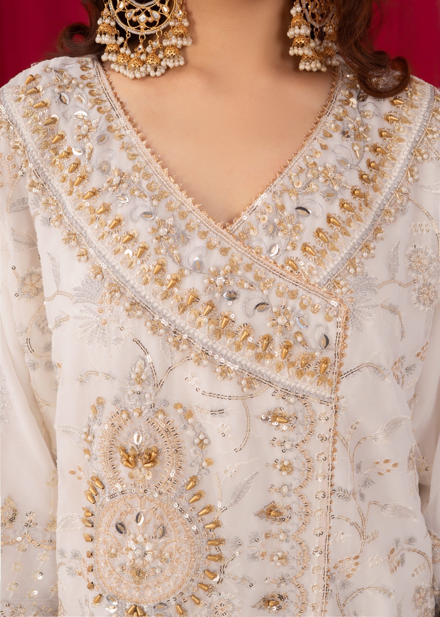 chiffon Angrakha in White