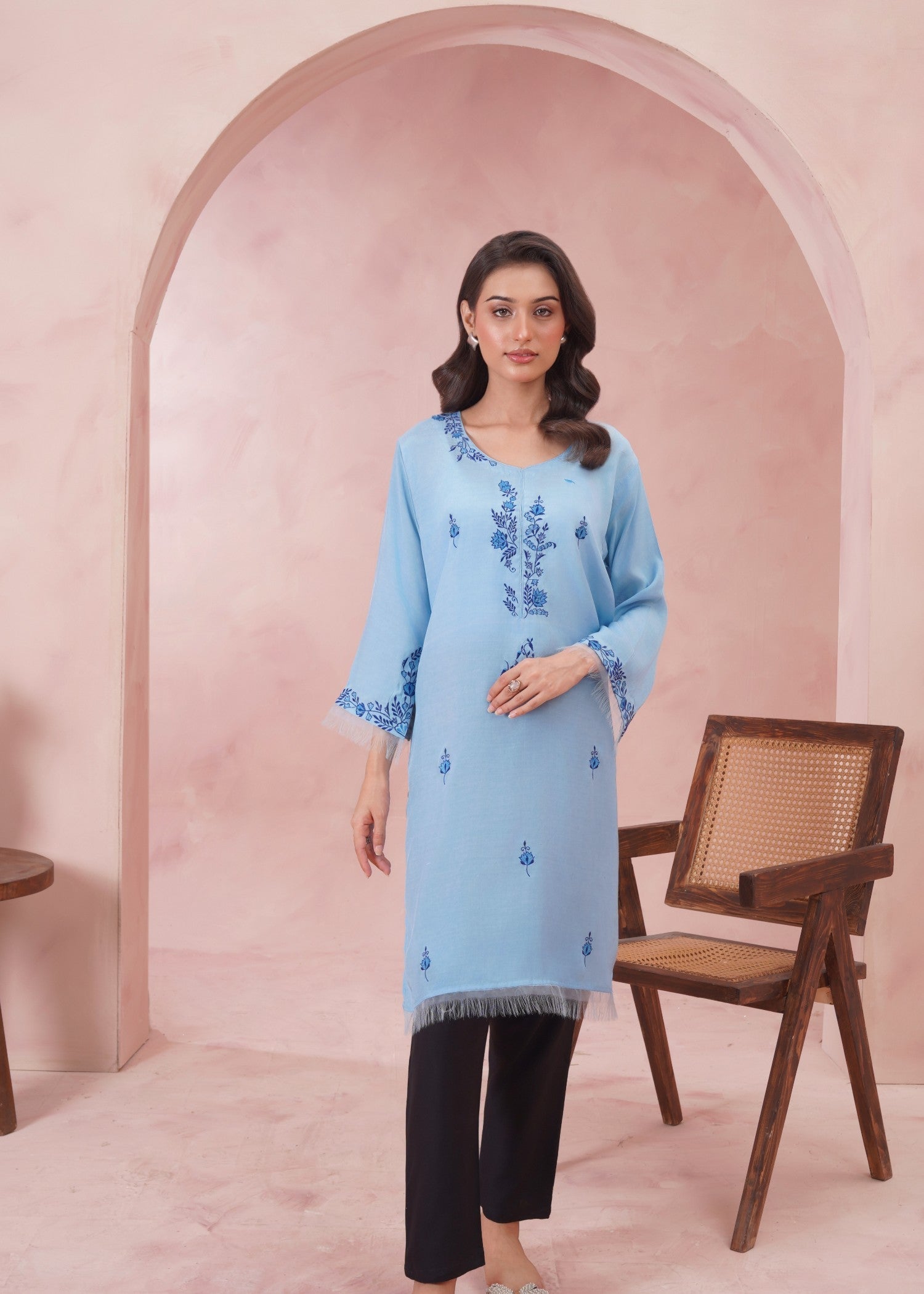 cotton silk Kurti in Light blue