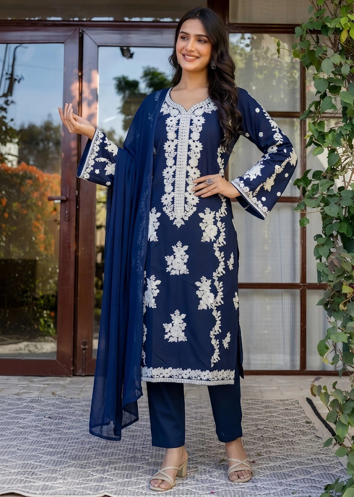 lawn cotton Kurta Set in Midnight