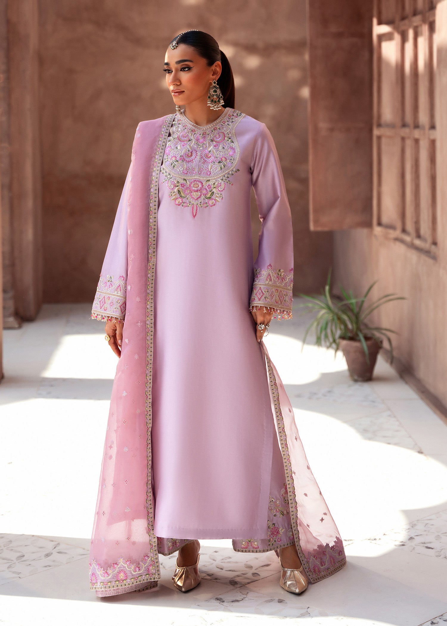 tussar silk Kurta Set in Lavender pink