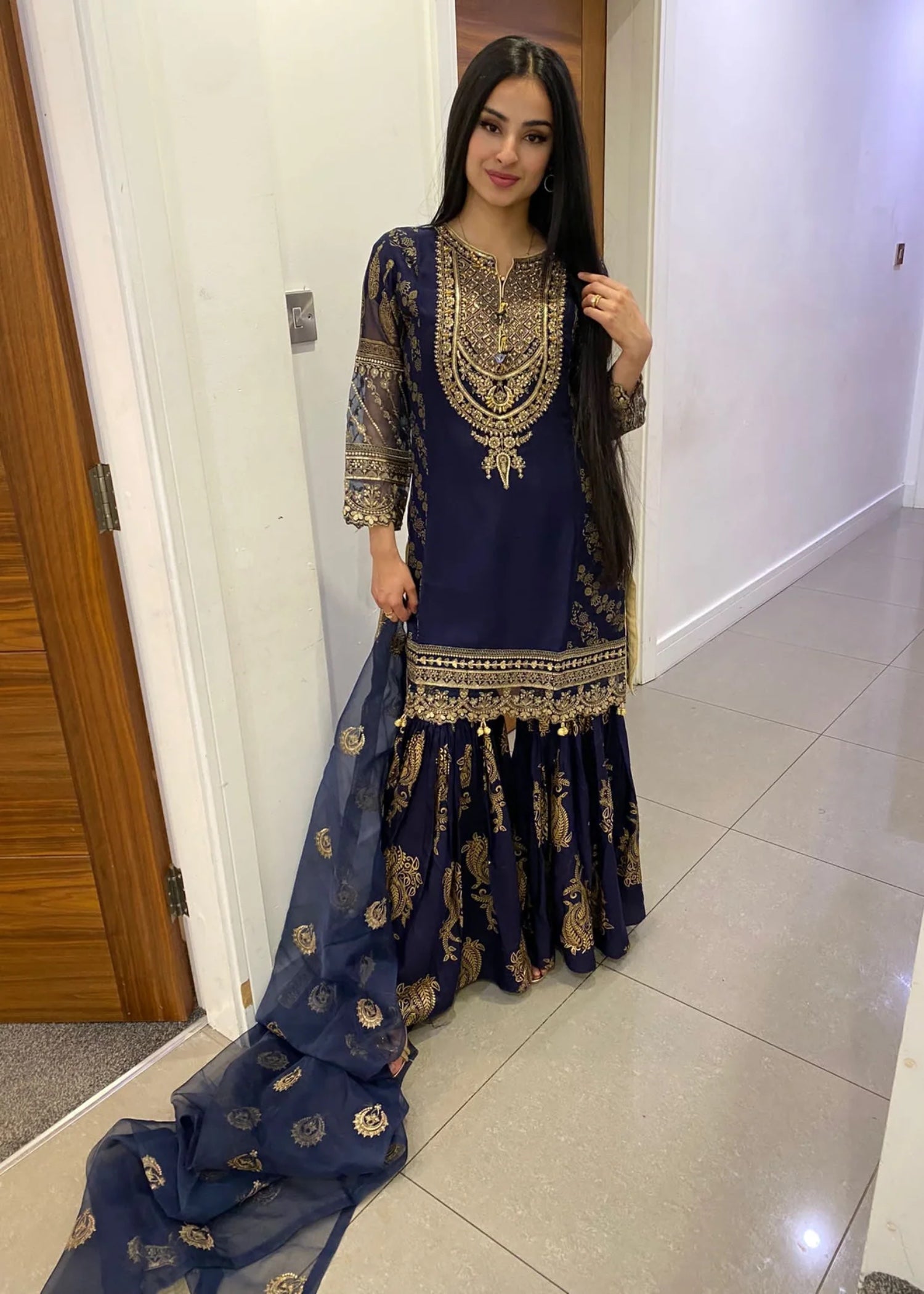 chiffon Gharara in Dark blue