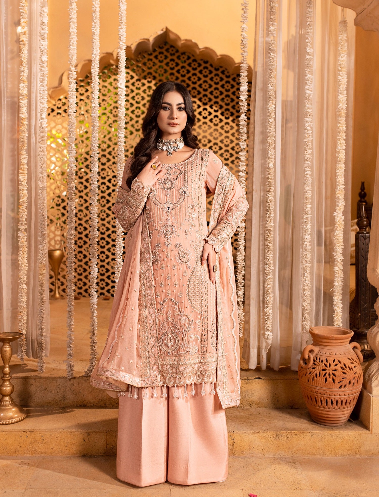 chiffon Unstitched in Peach pink