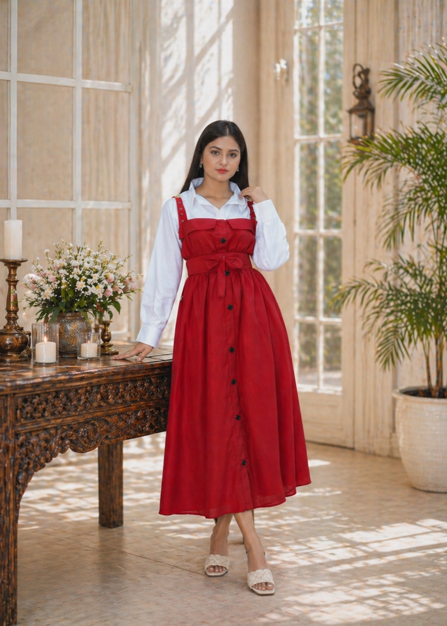 grip Frock in White, red
