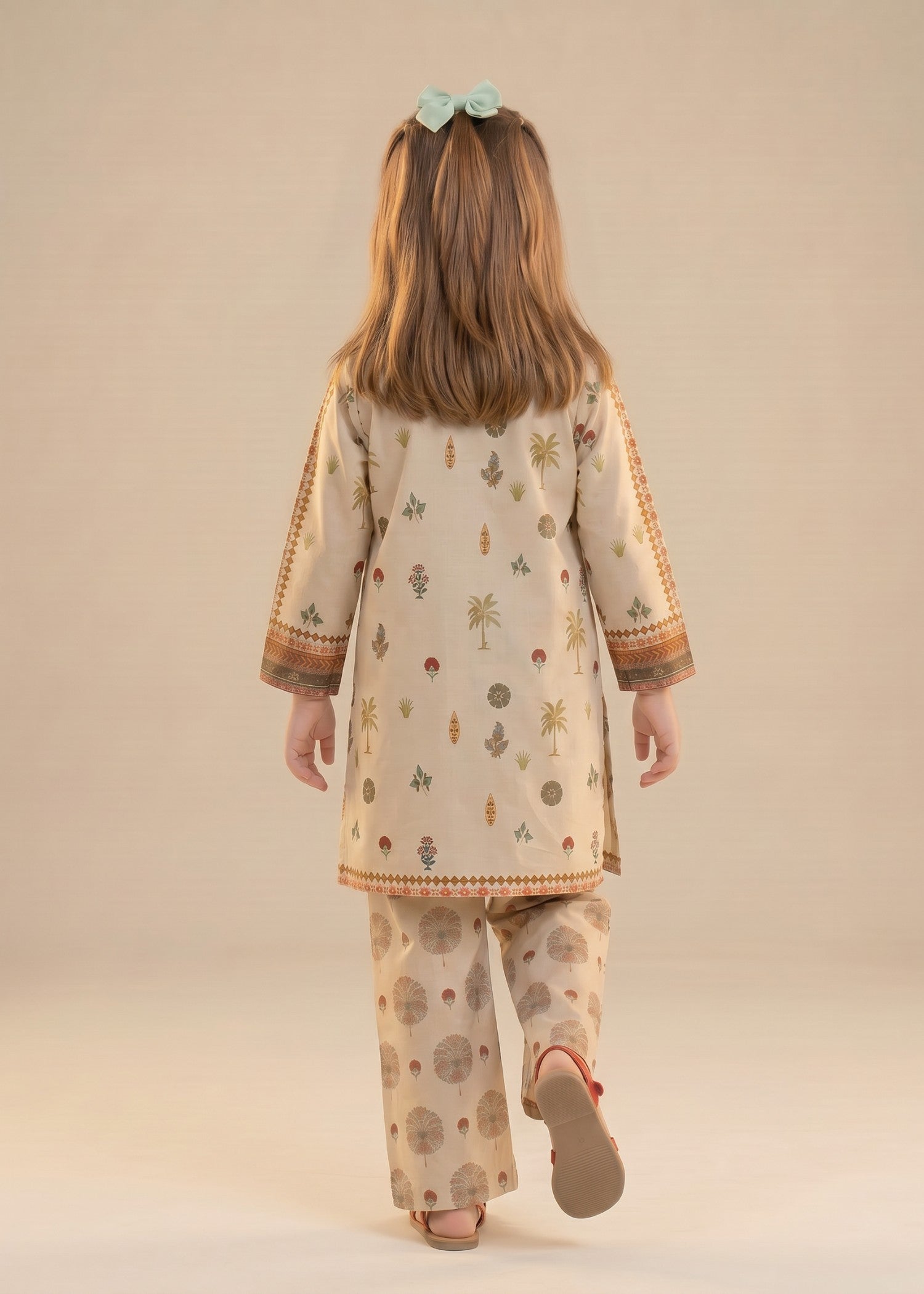 crepe polyester Kurta Set in Beige