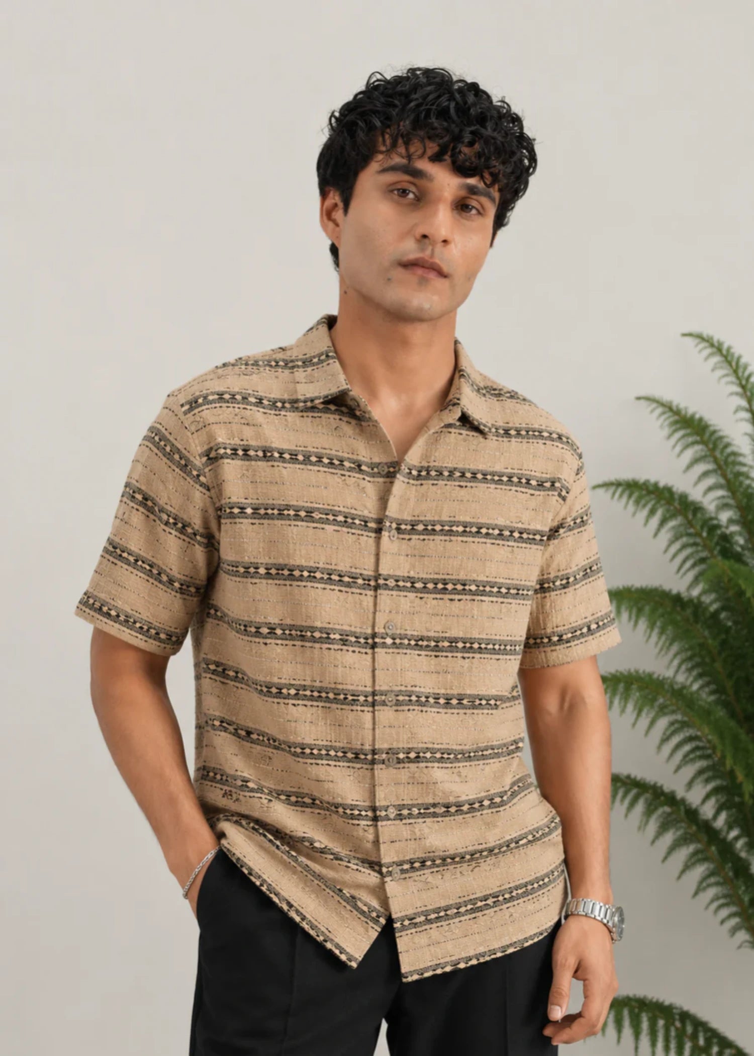 cotton Casual Shirt in Sand brown