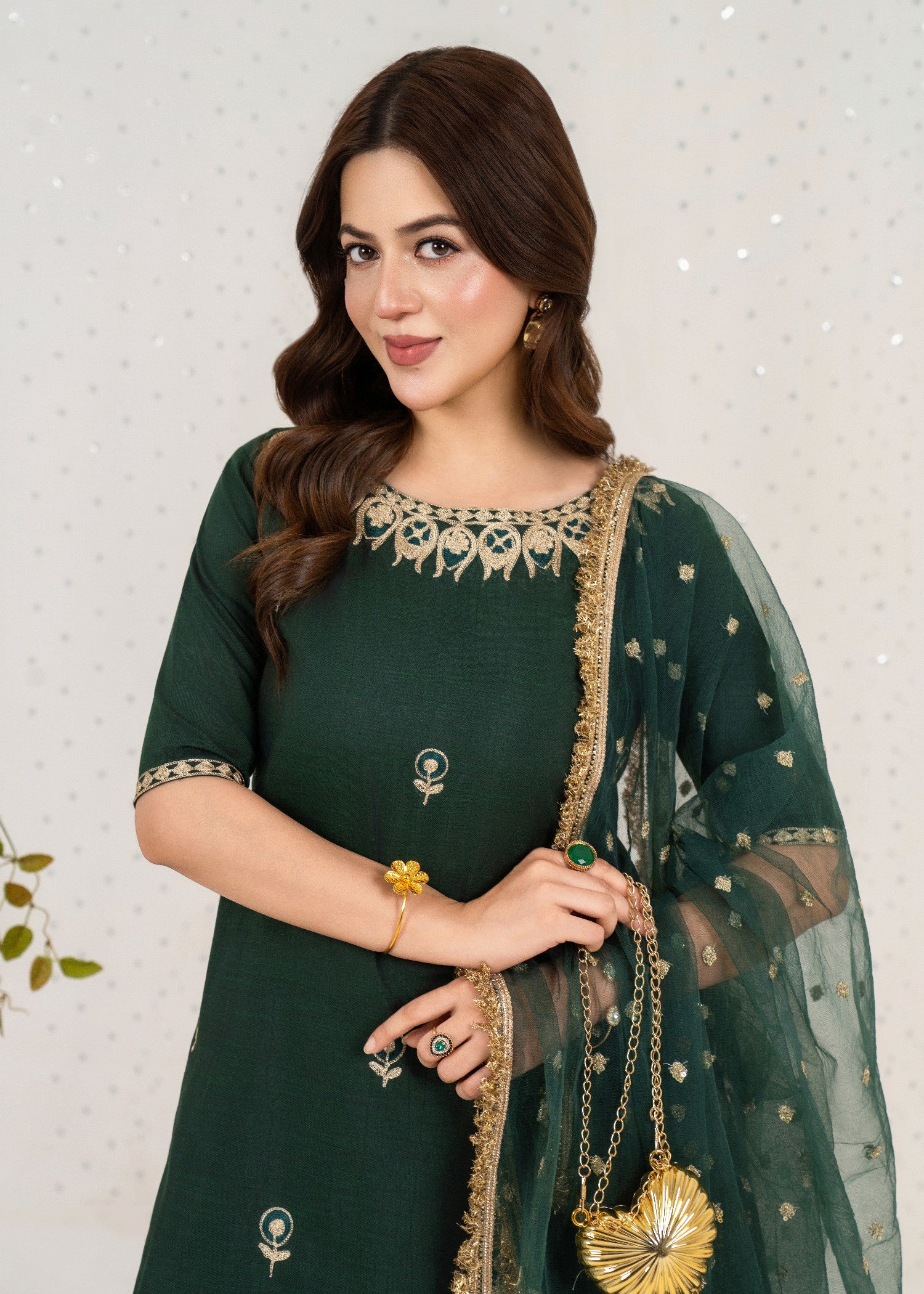 raw silk Sharara in Bottle green