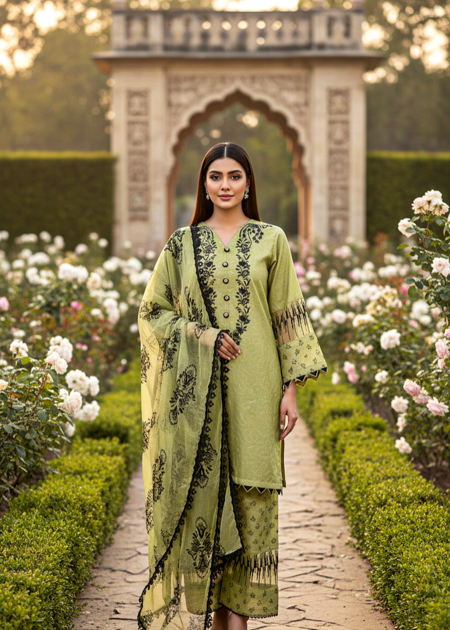 chikankari cotton Kurta Set in Pistachio green