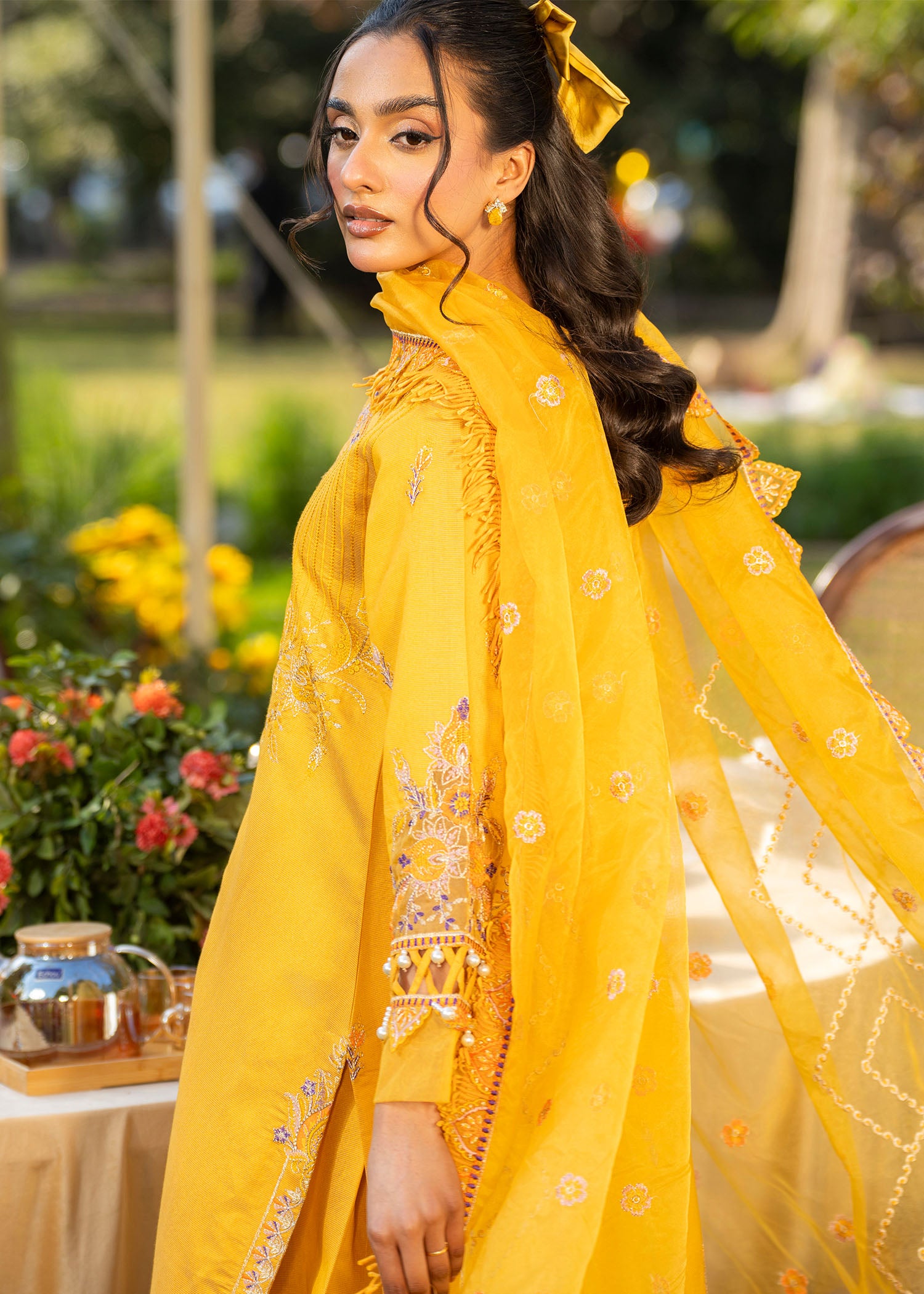 cotton net Sharara in Yellow