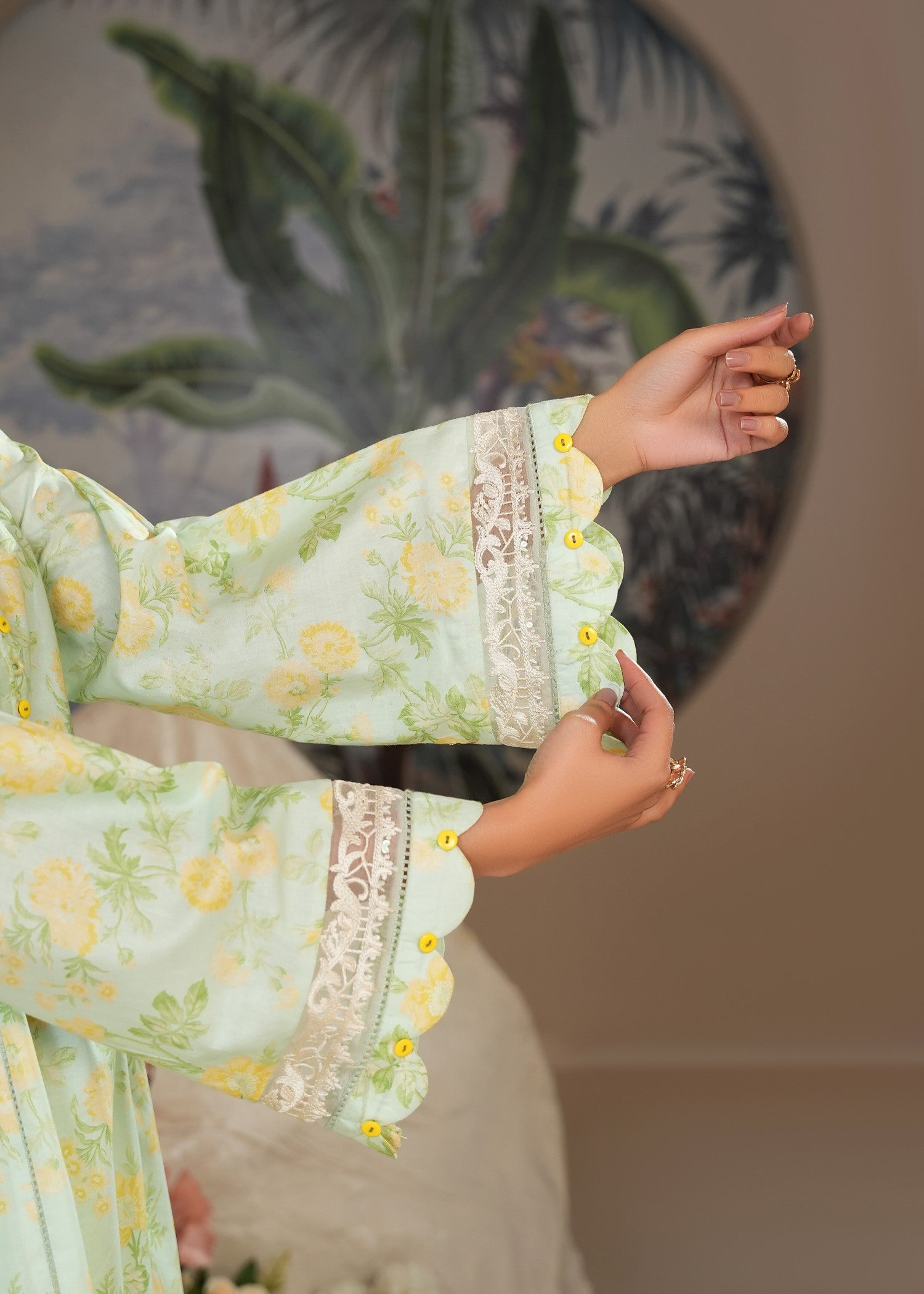 cambric Kurta Set in Pistachio green