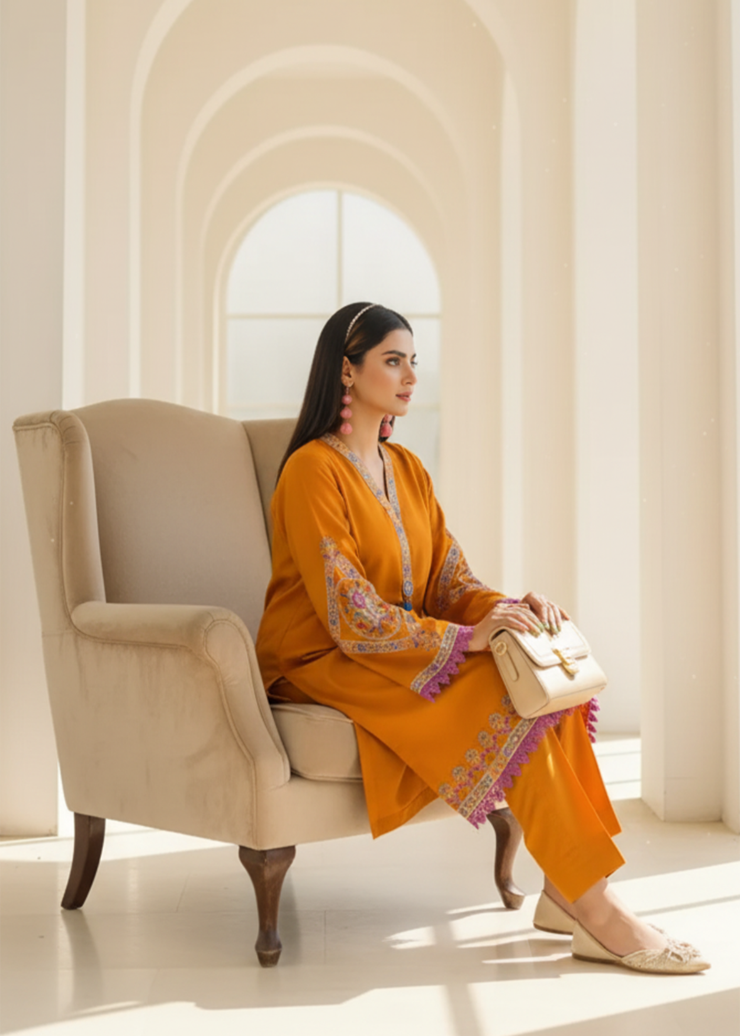 karandi Unstitched in Mustard