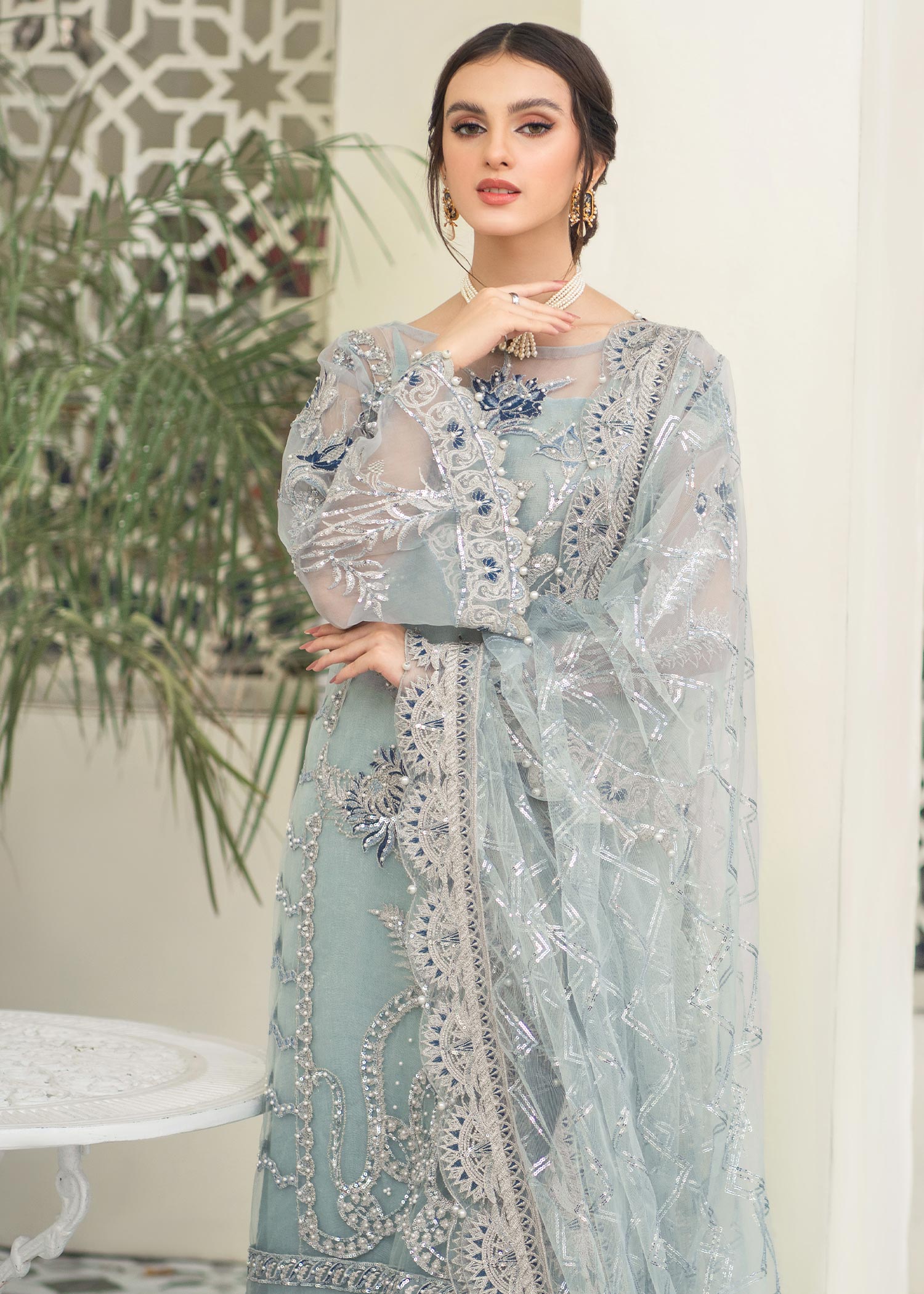 organza Unstitched in Sky blue