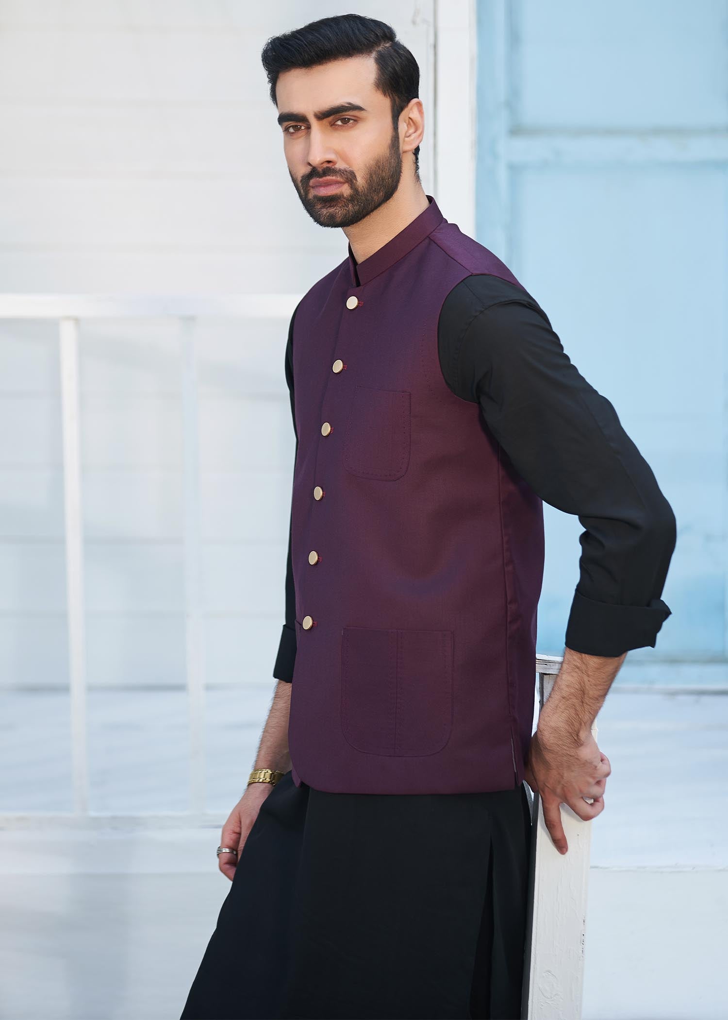 wash & wear Waistcoat in Burgundy