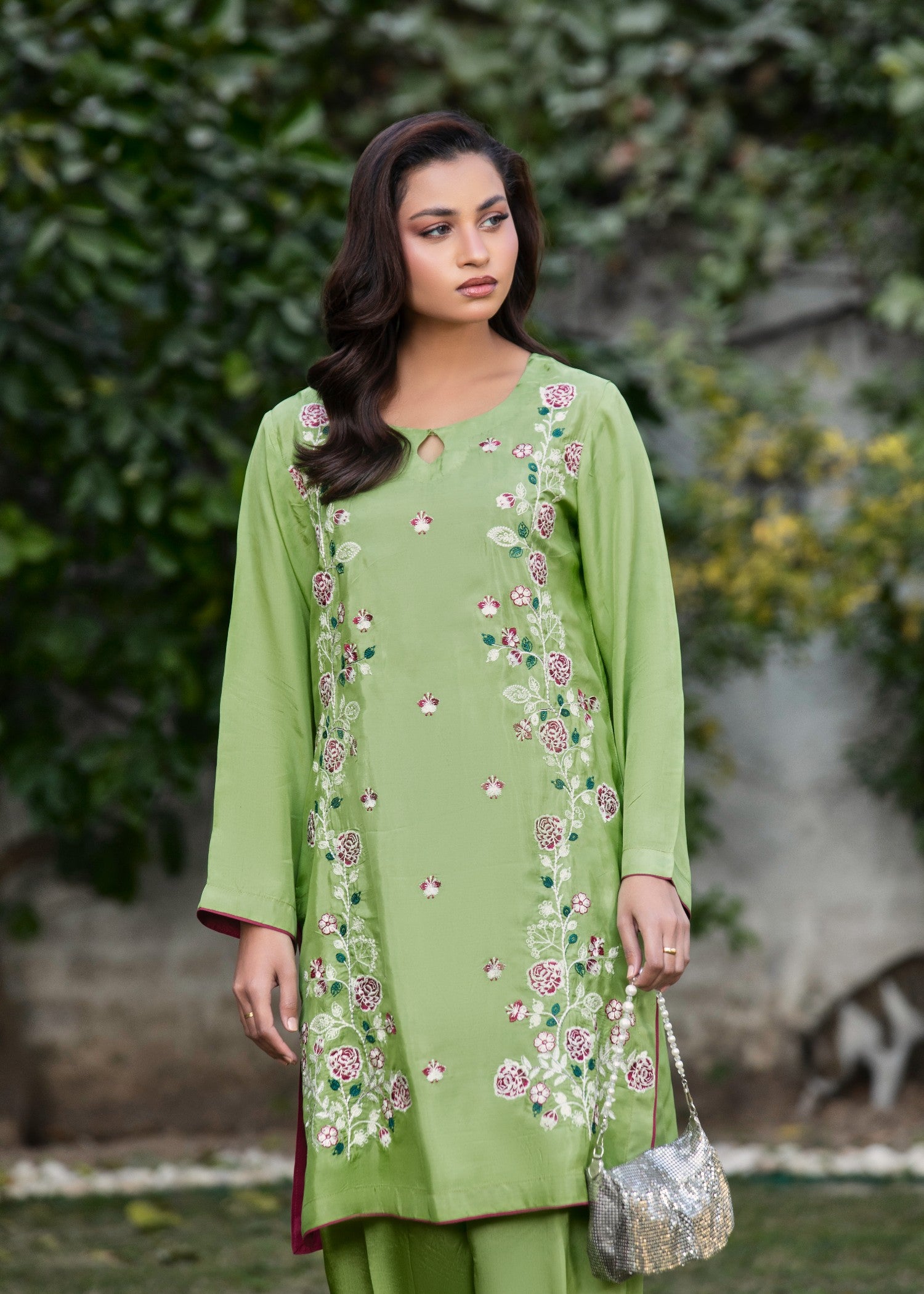 silk Kurta Set in Apple green