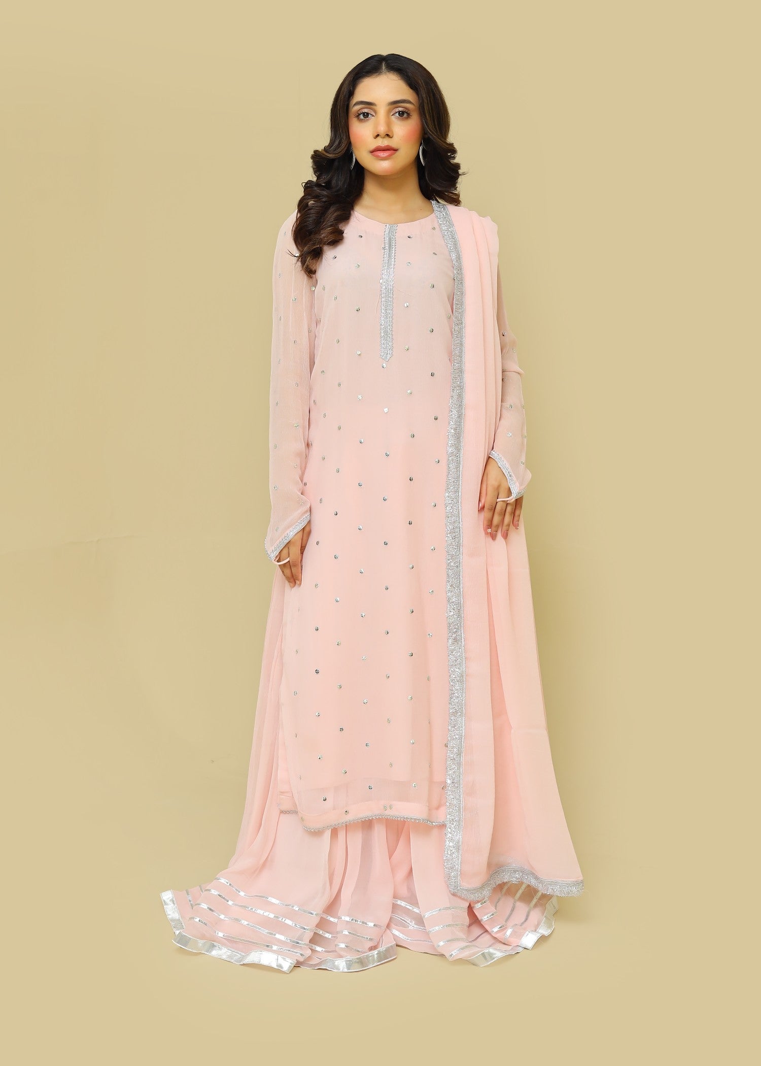 chiffon Sharara in Pink lace