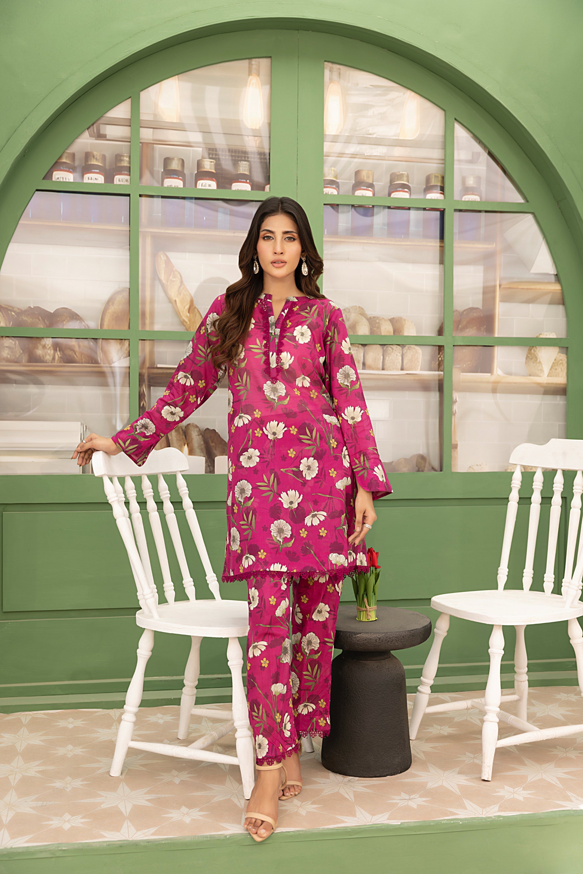 lawn Co Ord Sets in Hot pink red