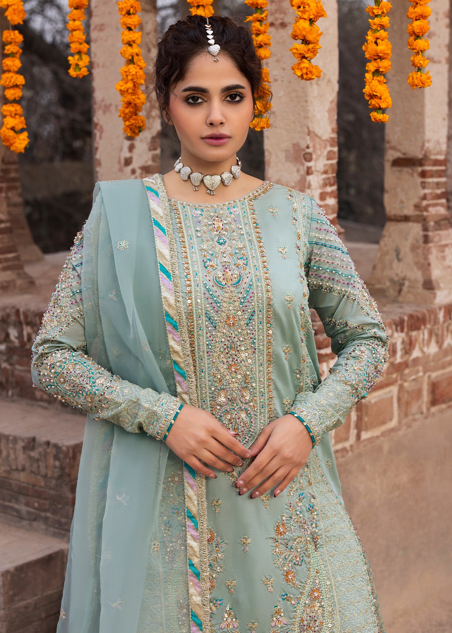 silk Gharara in Light cyan