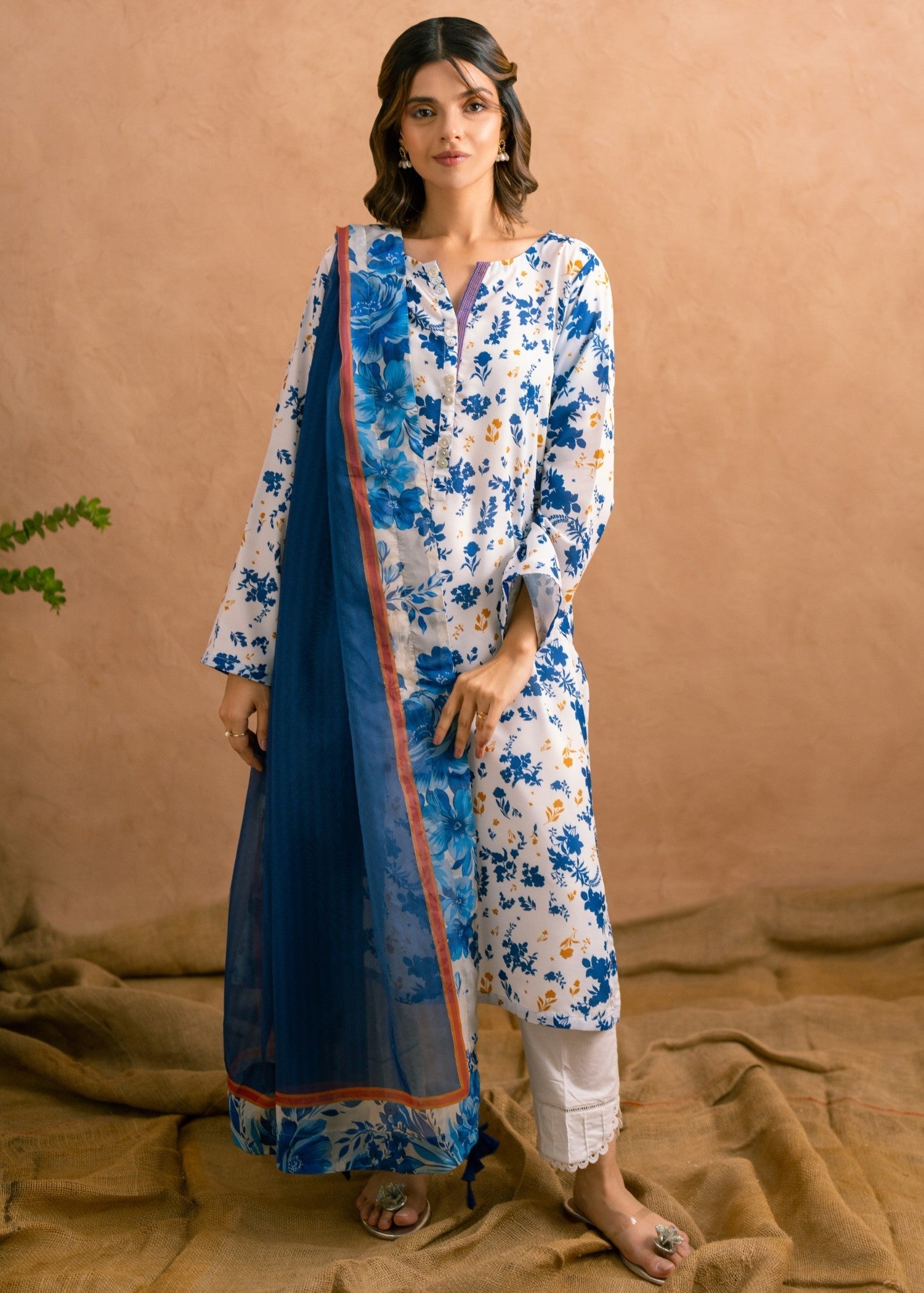 poly viscose Kurta Set in White